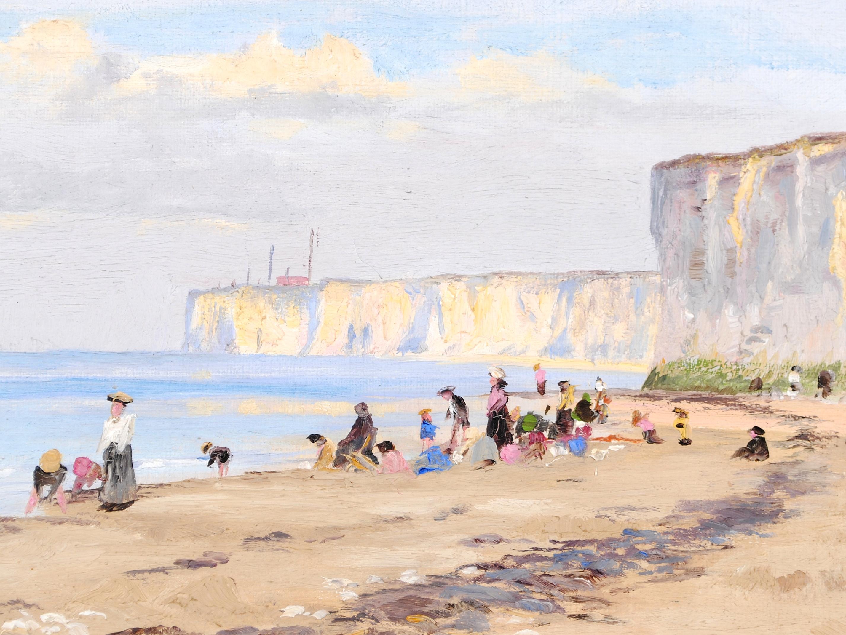 Figure sulla spiaggia - Antico dipinto a olio costiero di English Impressionist 2