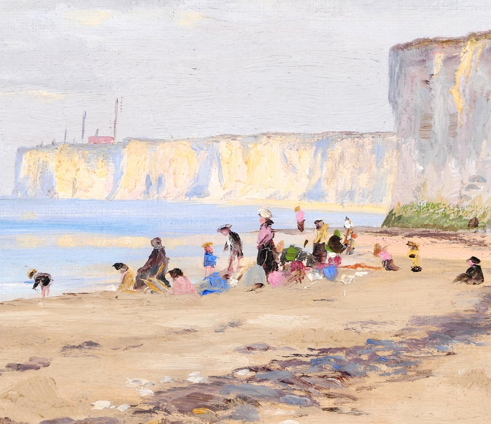 Figure sulla spiaggia - Antico dipinto a olio costiero di English Impressionist 3