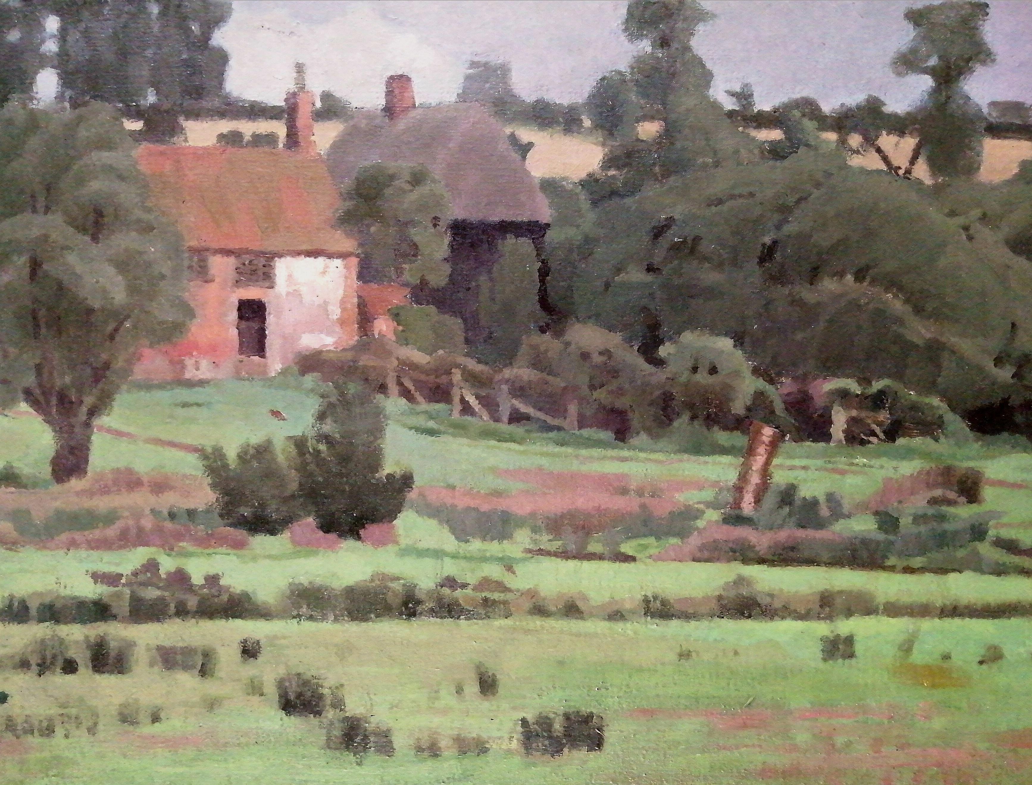 Cavallo nell'aia - Pittura ad olio di paesaggio Modern British dei primi del Novecento in vendita 3