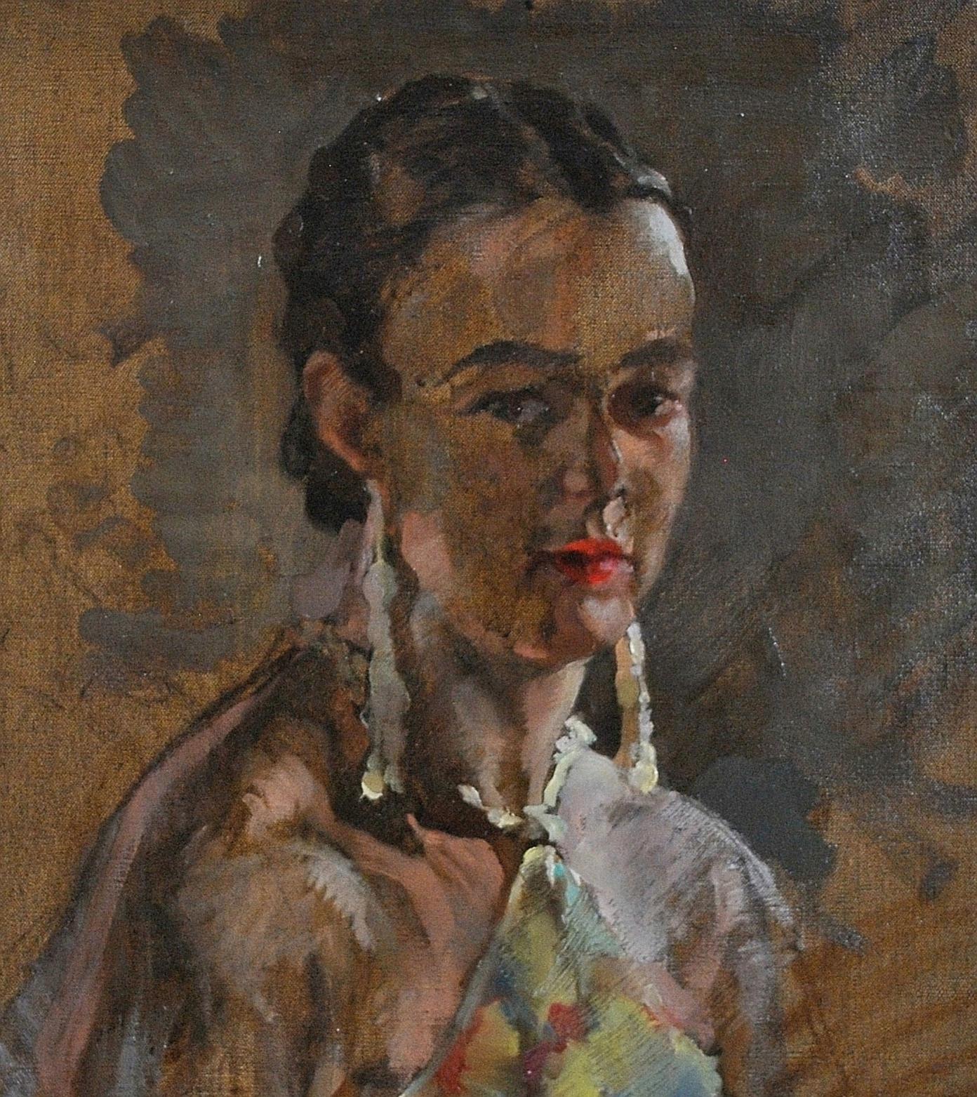 Portrait of a Lady - English Art Deco Impressionist Antique Oil Sketch Painting For Sale 1