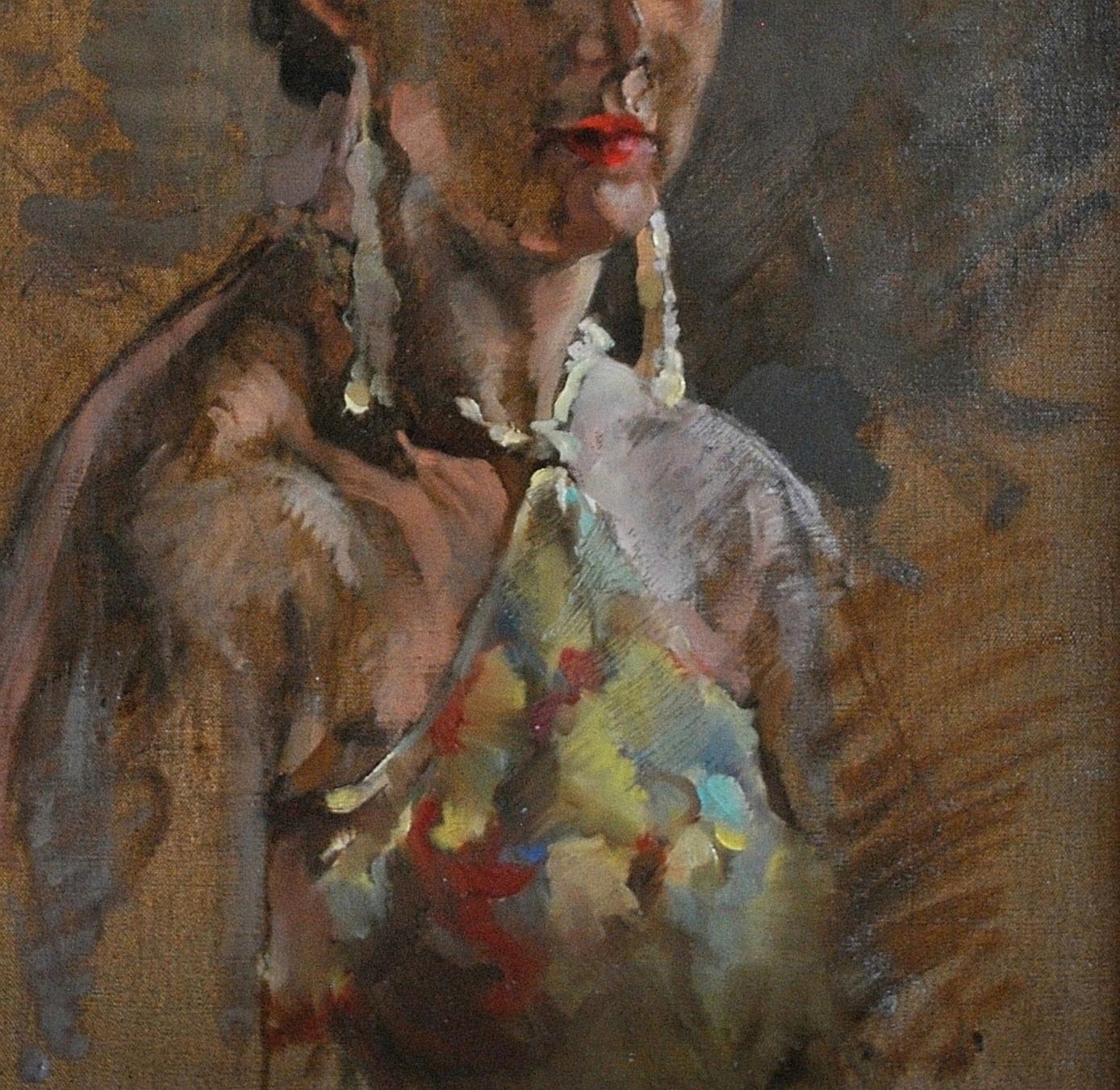 Portrait of a Lady - English Art Deco Impressionist Antique Oil Sketch Painting For Sale 2