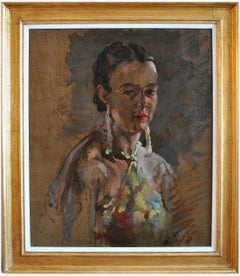 Ritratto di signora - English Impressionist Art Deco antico disegno ad olio