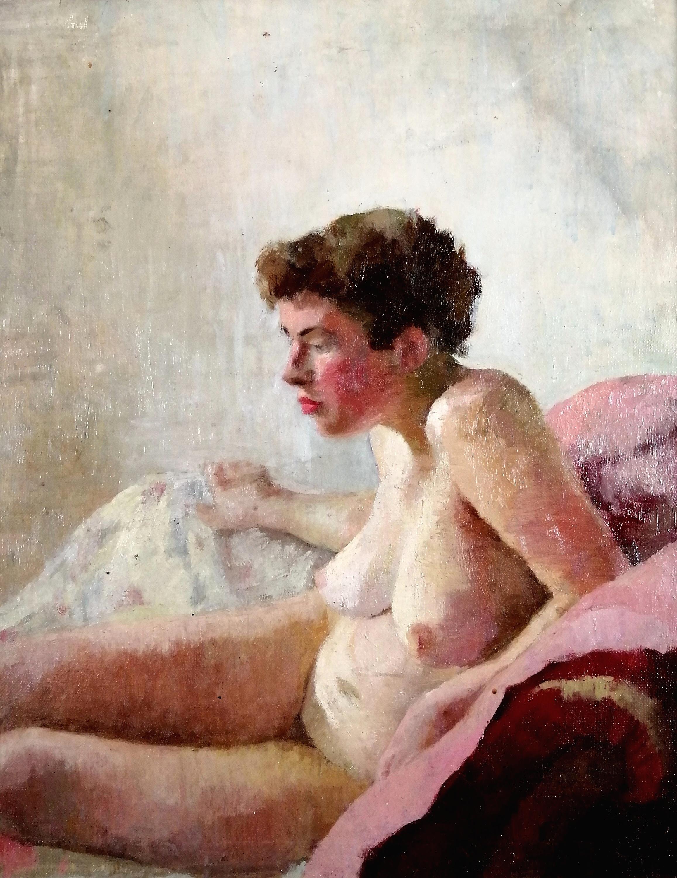 Nudo seduto - Ritratto ad olio di English Impressionist dei primi del Novecento - Painting di Early 20th Century English School
