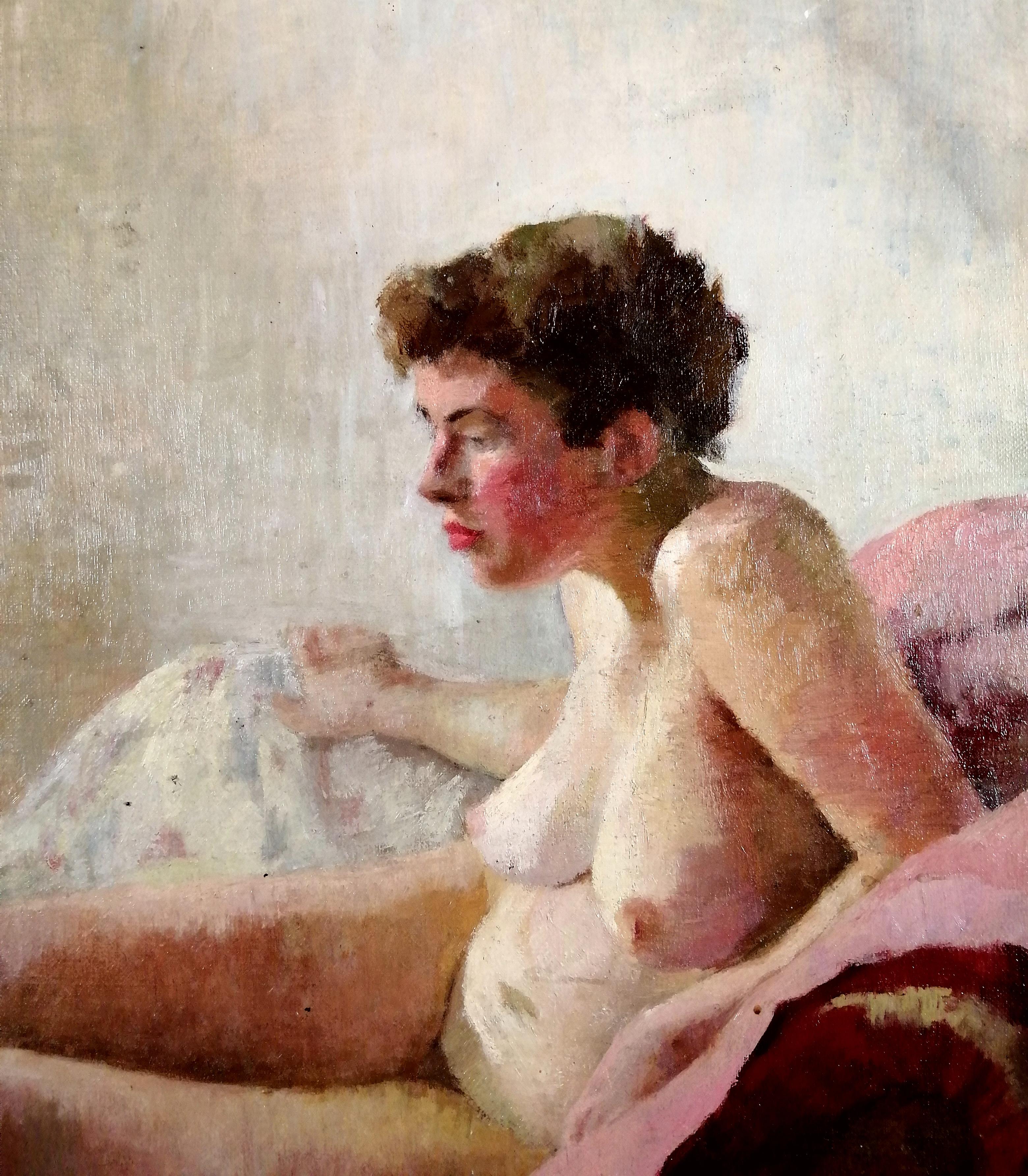Nudo seduto - Ritratto ad olio di English Impressionist dei primi del Novecento - Painting Impressionismo di Early 20th Century English School