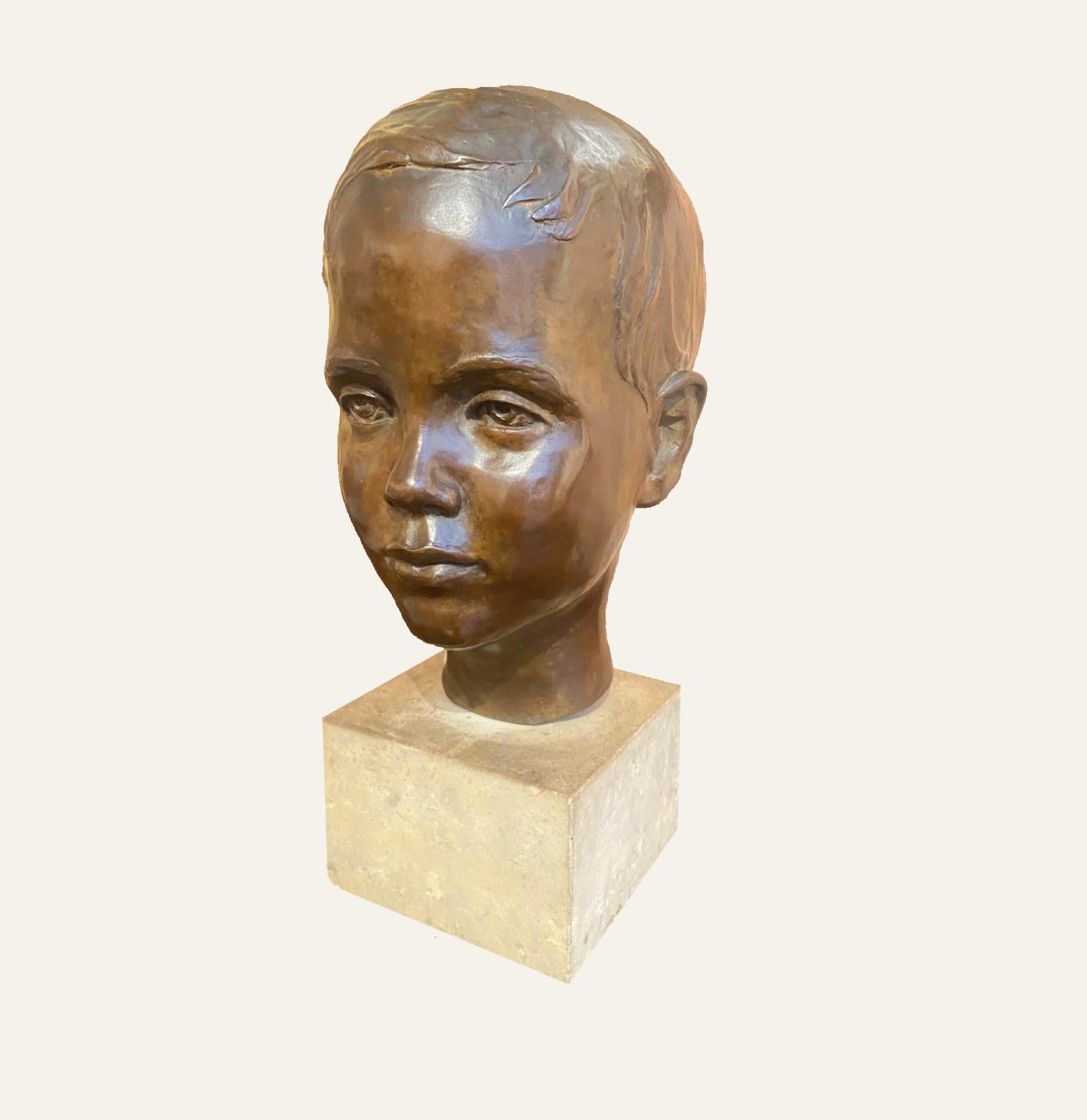 Early 20th Century English School Figurative Sculpture - Bronze Head of a Young Boy, Early 20th Century English Sculpture