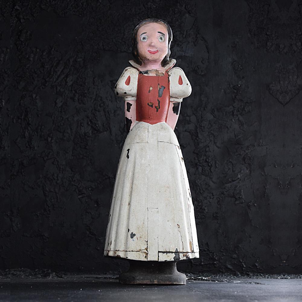 Early 20th century shop display figures 

We are proud to offer a rare set of early 20th Century hand carved shop display figures. In the form of snow white and the seven dwarfs, carved in sections from pine, hand painted over gesso showing some