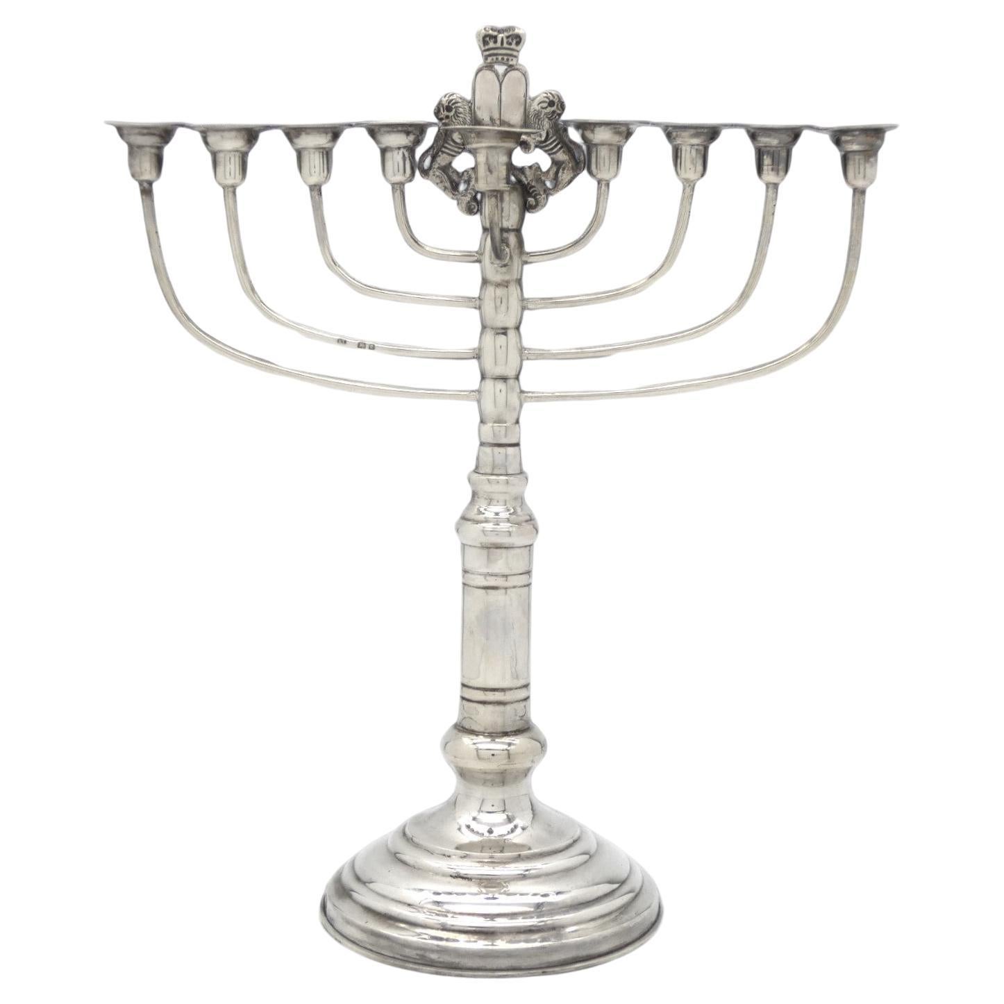 Englische Hanukkah-Lampe aus Silber des frühen 20. Jahrhunderts