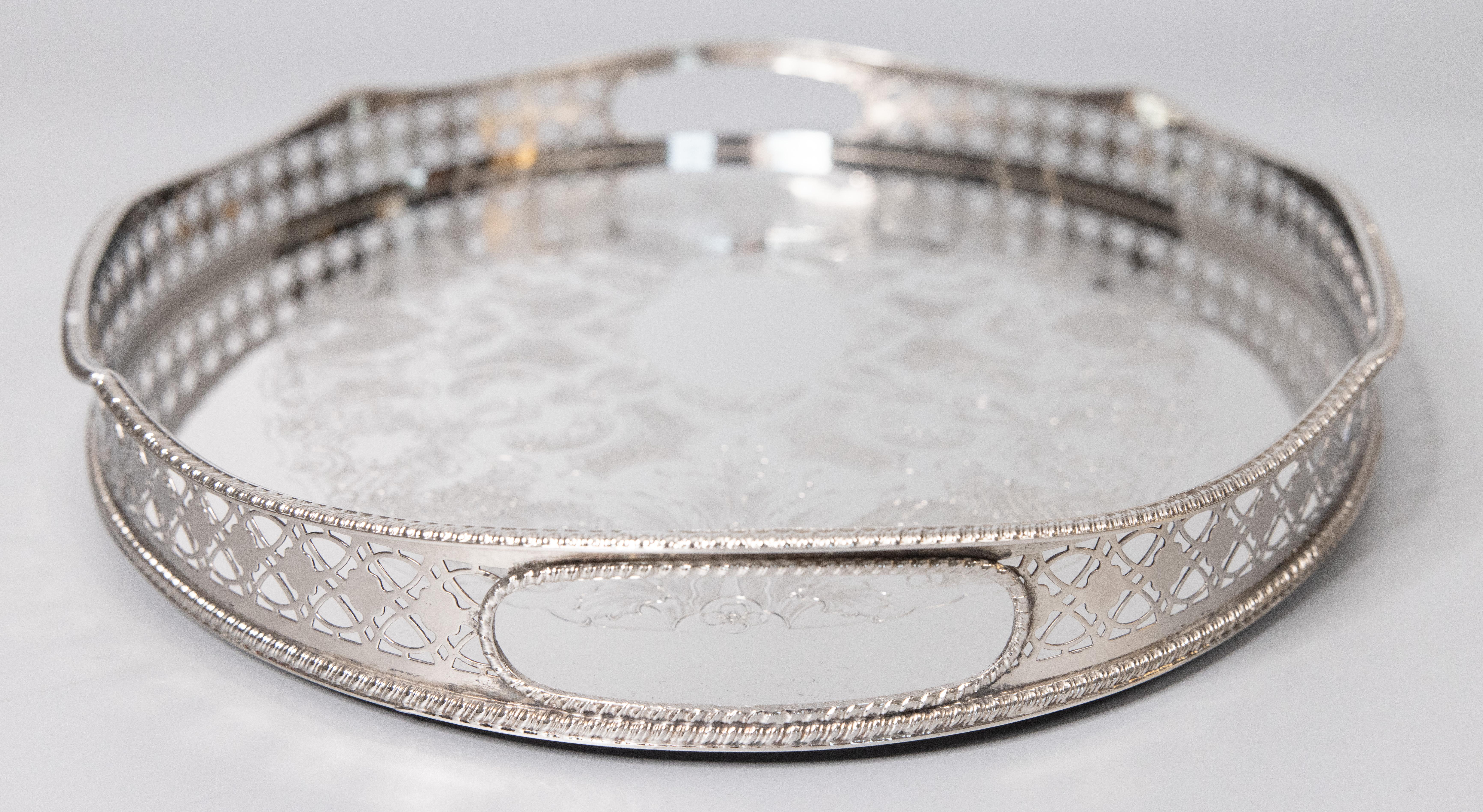 Early 20th Century English Silver Plate Footed Gallery Tray 1