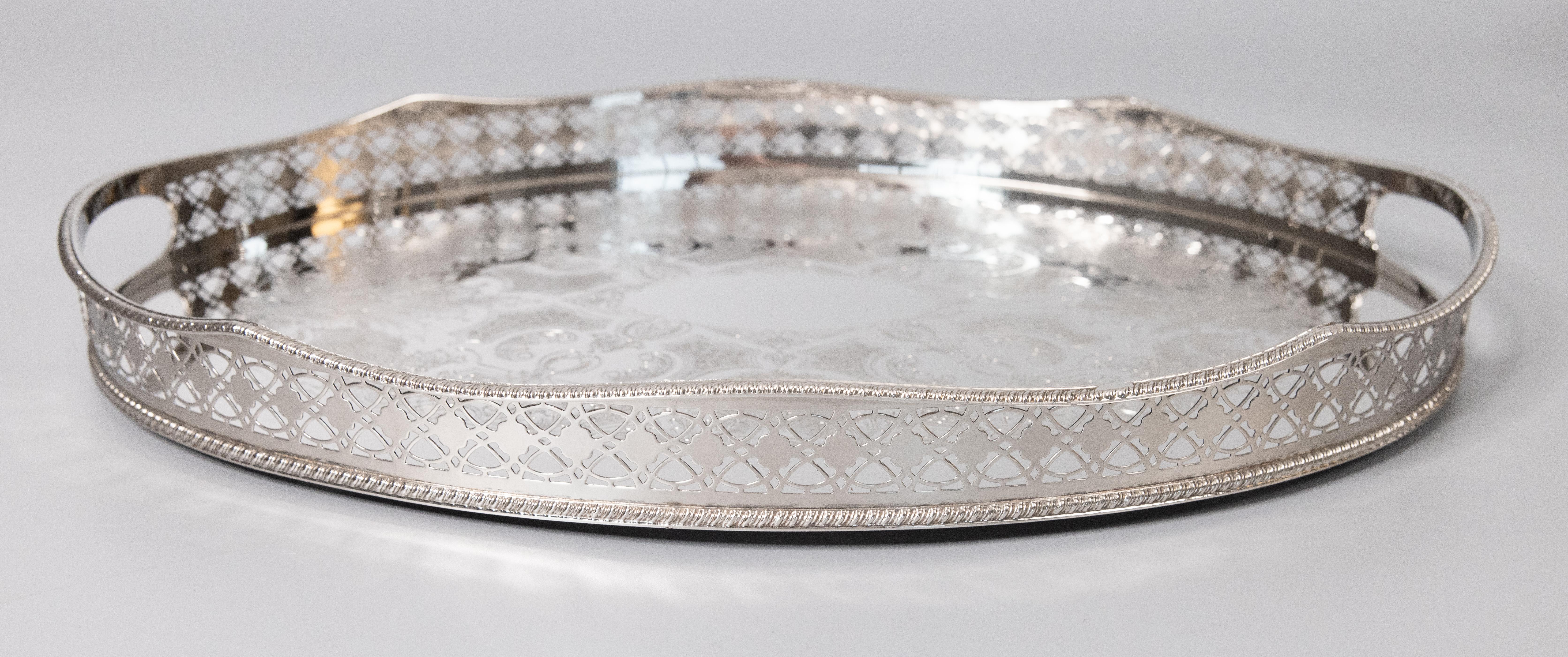 Early 20th Century English Silver Plate Footed Gallery Tray 2
