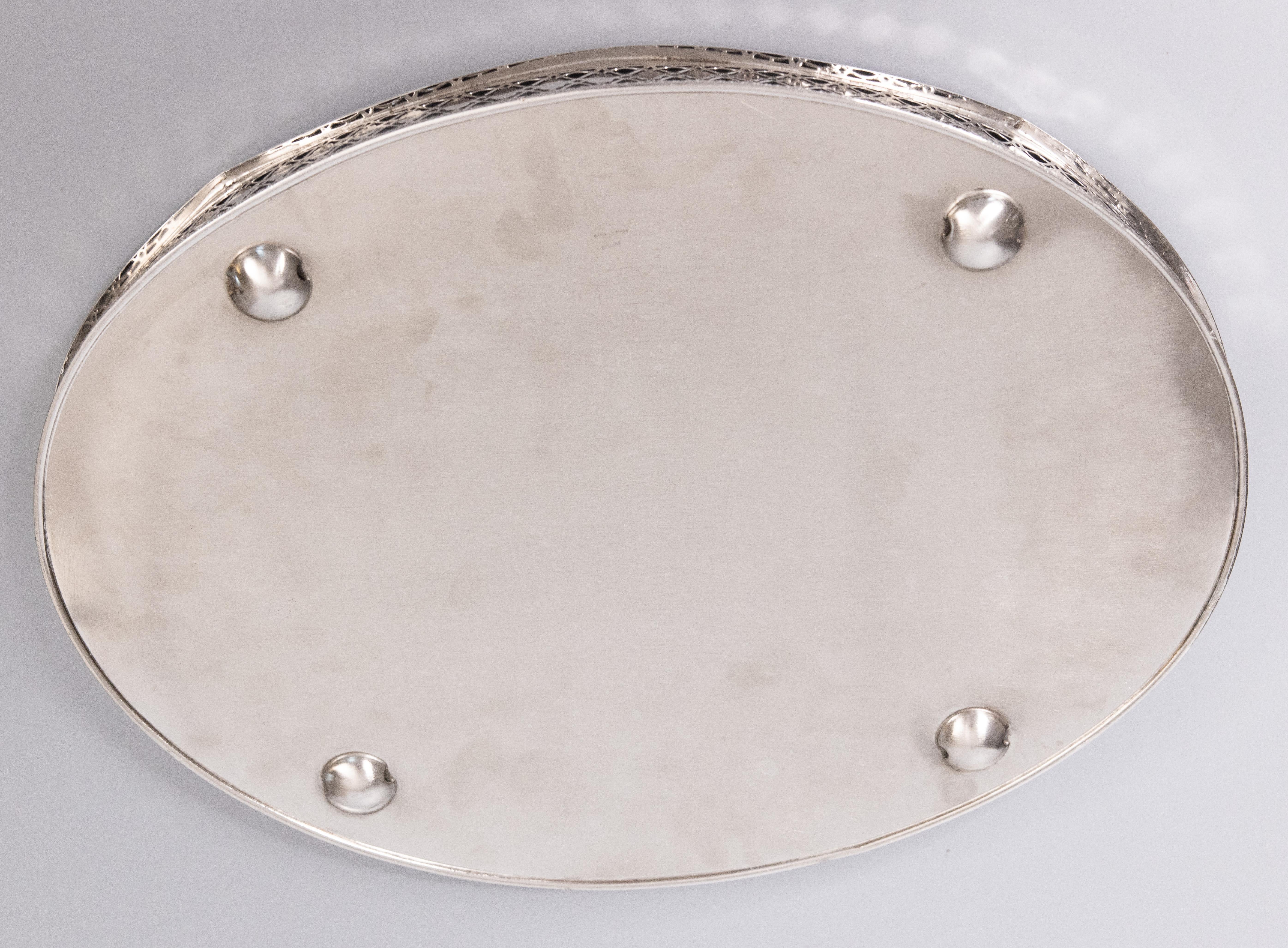 Early 20th Century English Silver Plate Footed Gallery Tray 5