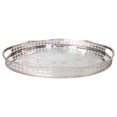 Early 20th Century English Silver Plate Footed Gallery Tray