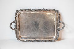 Early 20th Century English Silver Plate Serving Tray with Ornate Handles