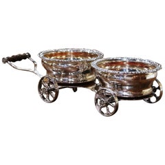 Early 20th Century English Silver Plated Wine Serving Trolley on Wheels