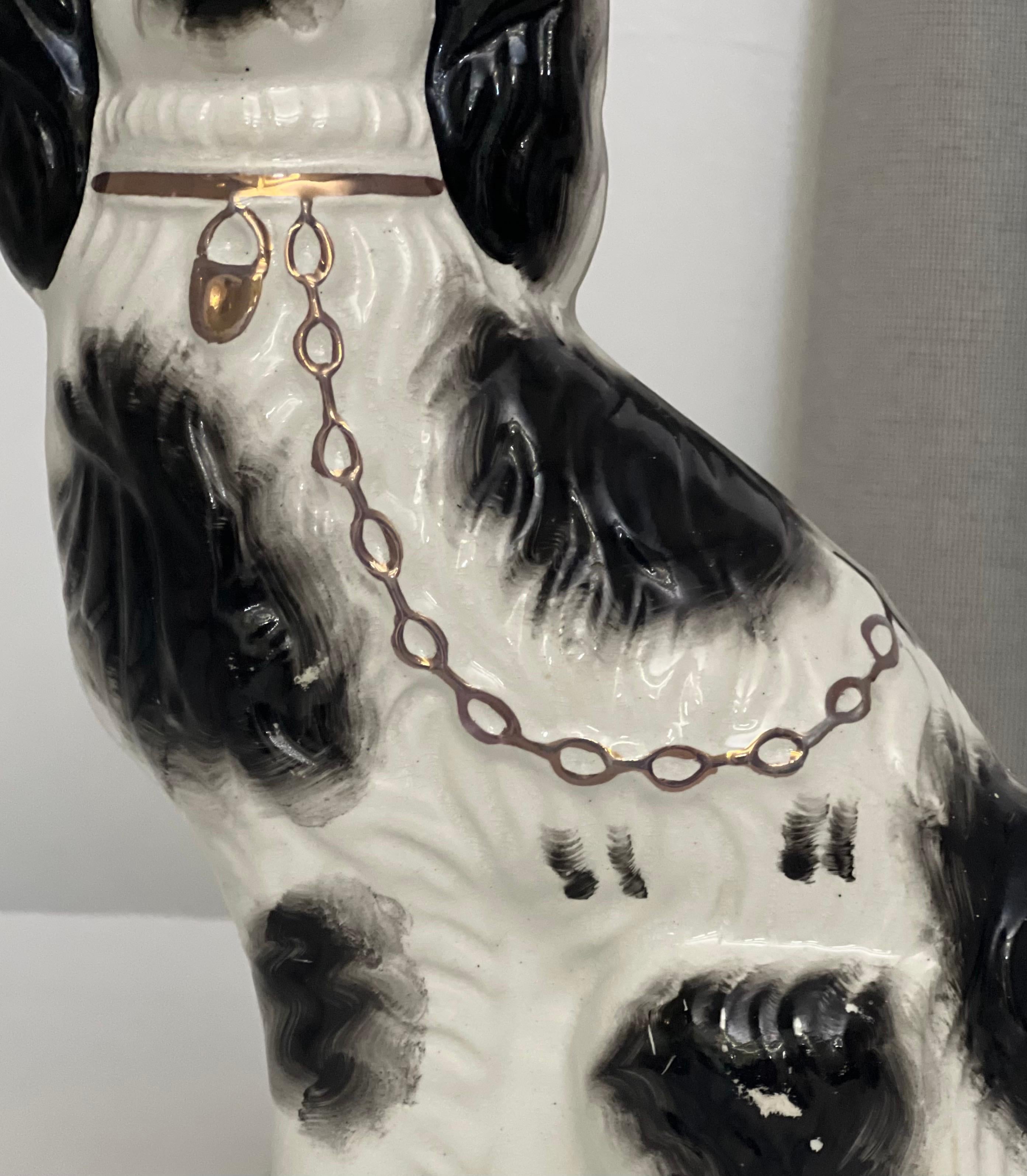 Early 20th Century English Staffordshire Spaniel Dog Figurines, Pair 3