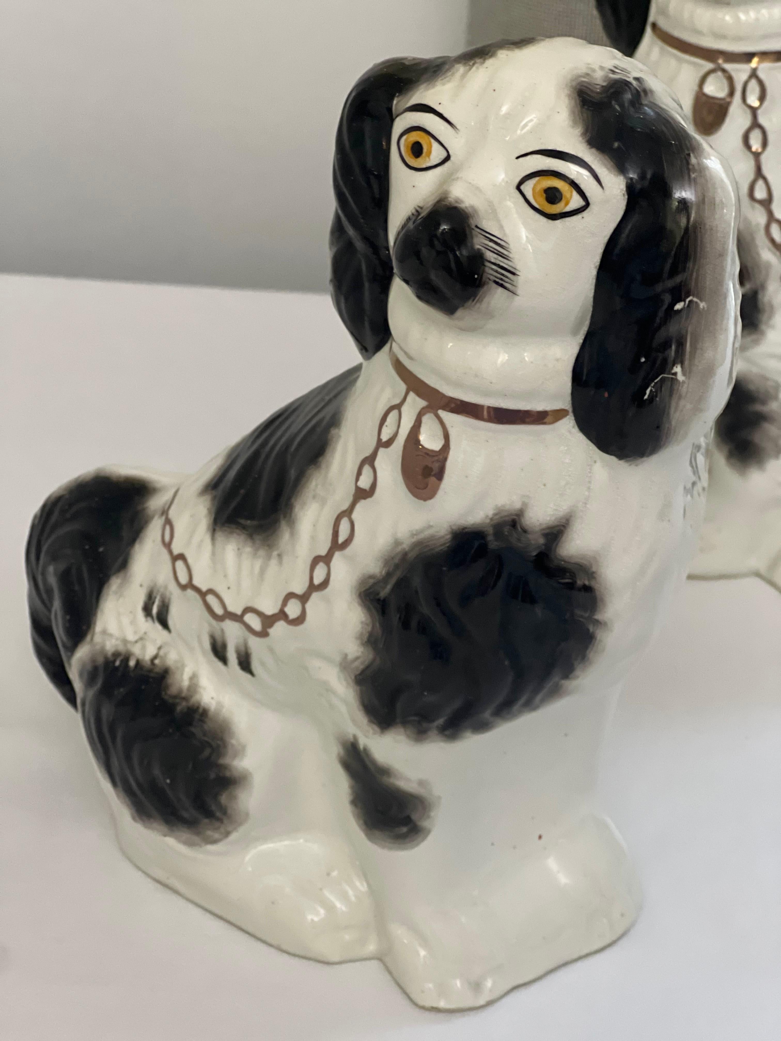Ceramic Early 20th Century English Staffordshire Spaniel Dog Figurines, Pair For Sale