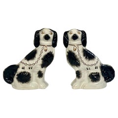 Antique Early 20th Century English Staffordshire Spaniel Dog Figurines, Pair