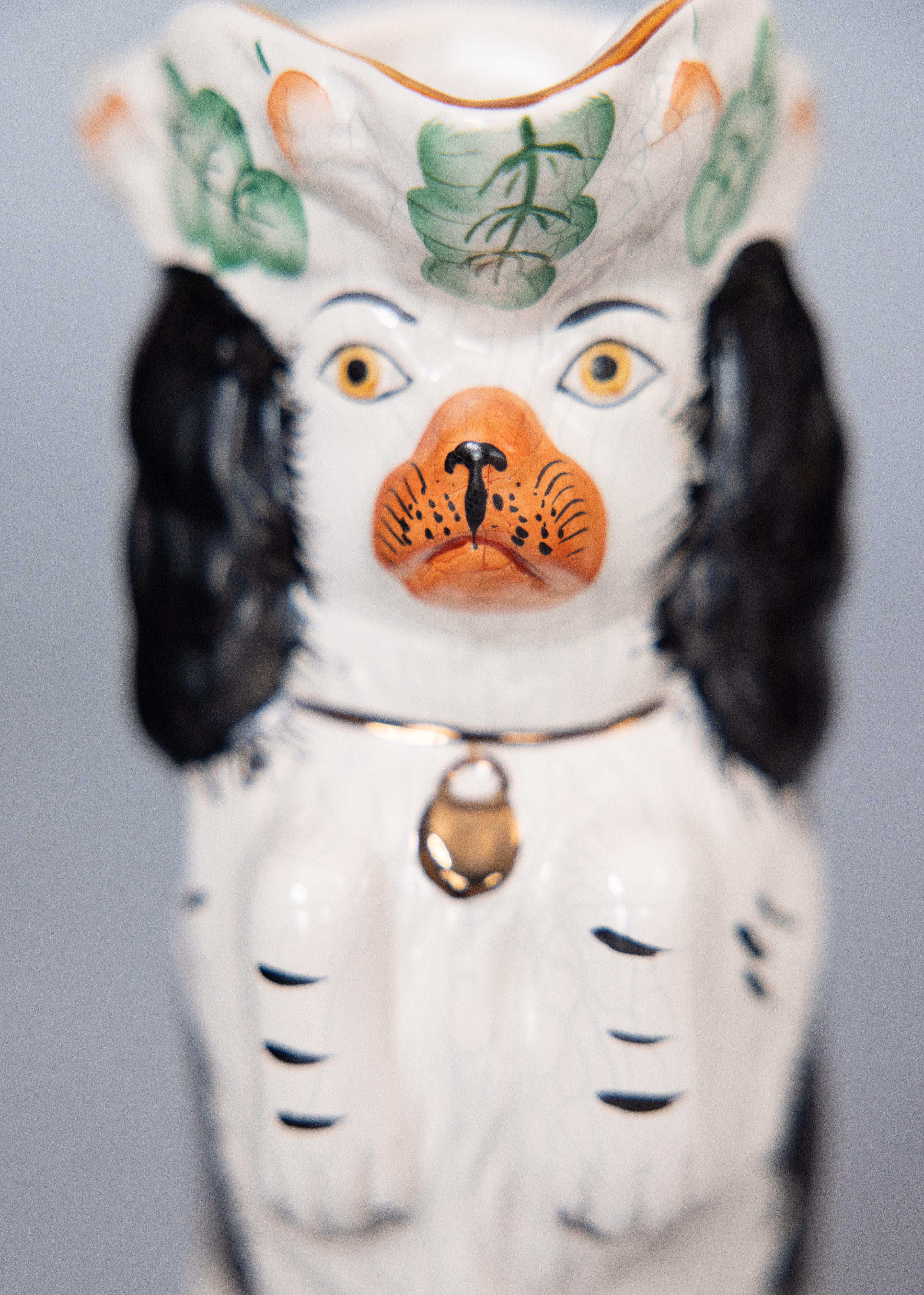 Ceramic Early 20th Century English Staffordshire Spaniel Dog Pitcher