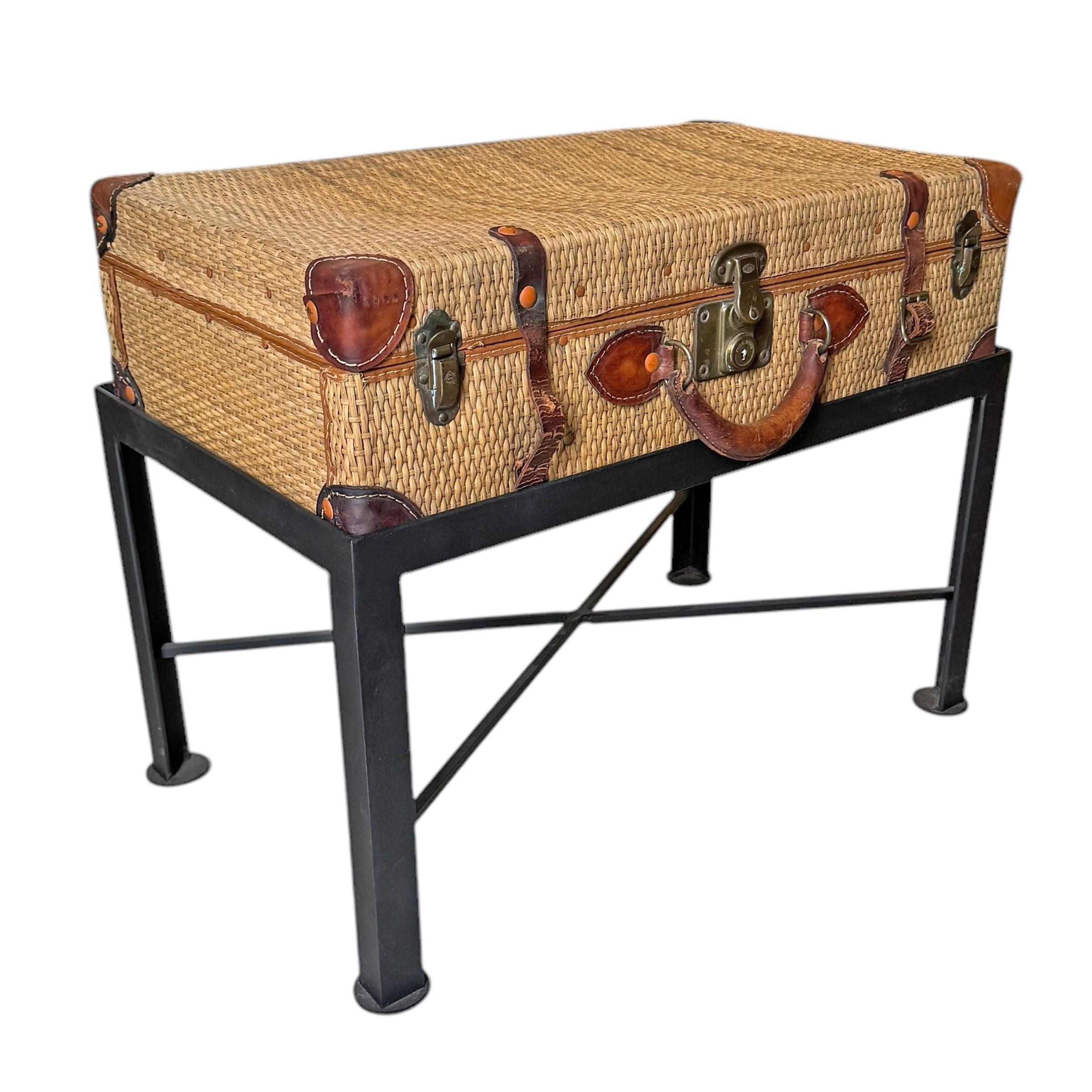 Early 20th Century English Trunk on Custom Table Base In Good Condition For Sale In Chicago, IL