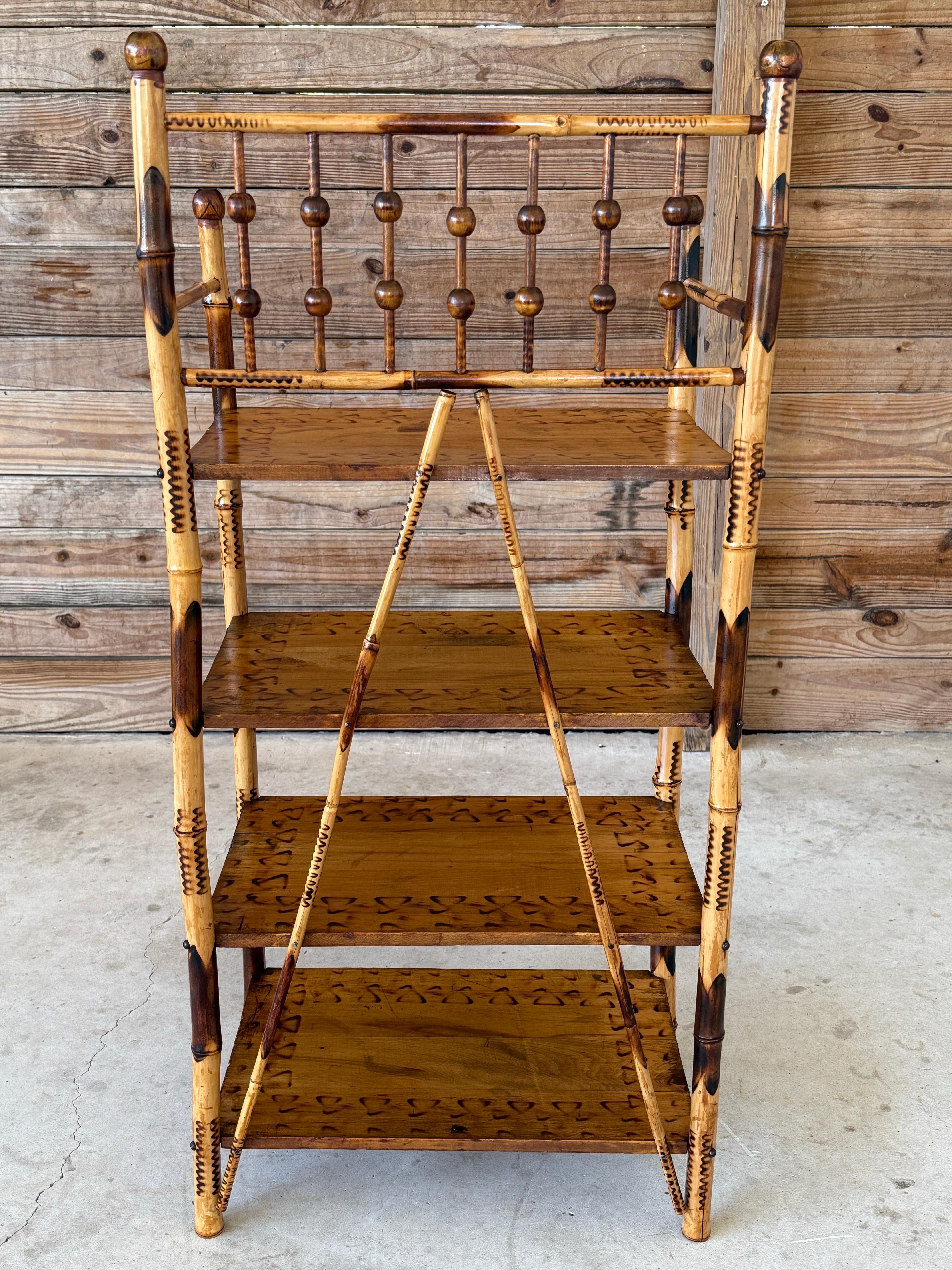 Early 20th Century English Victorian Burnt Bamboo Etagere Shelf 7