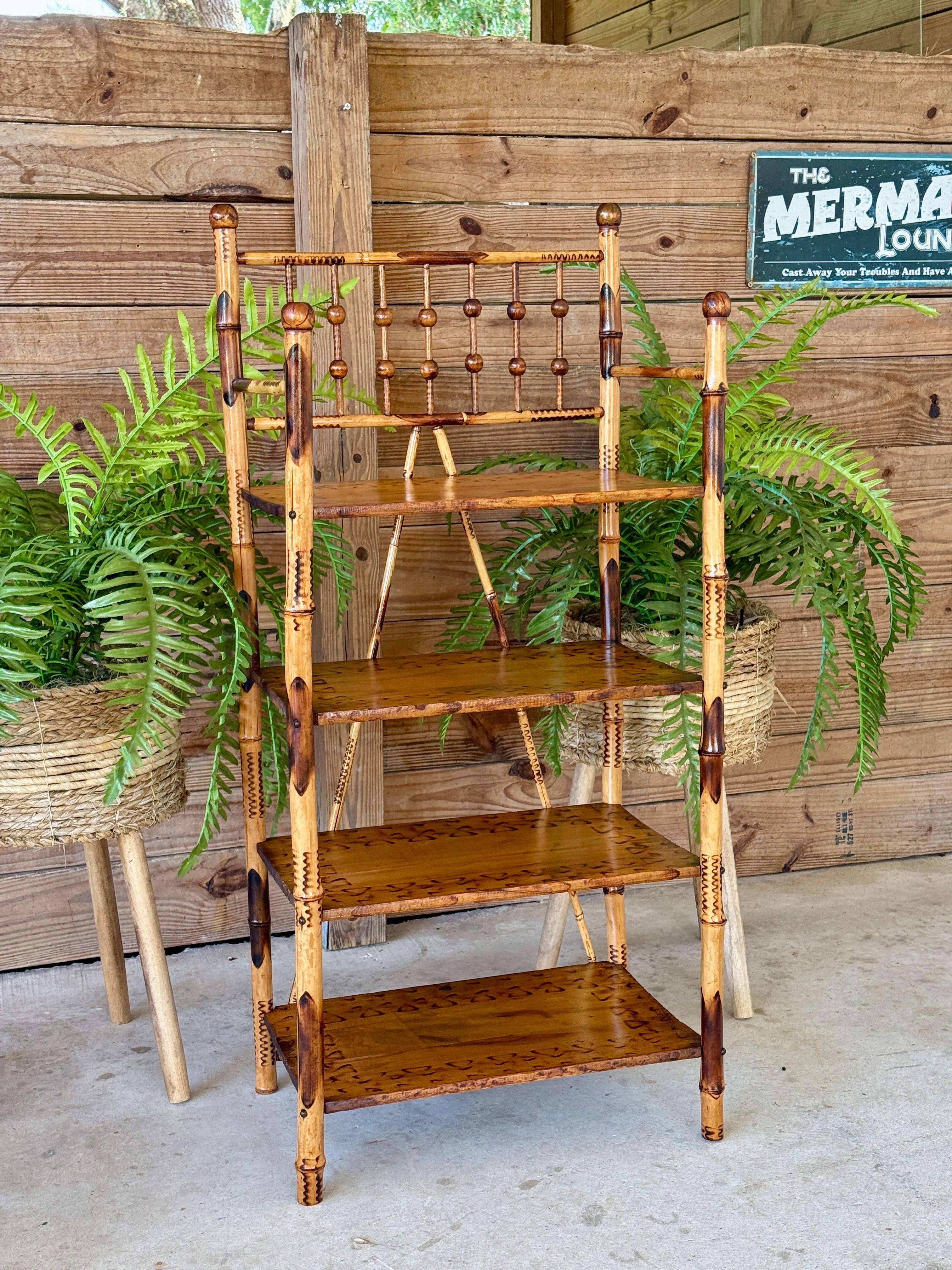 Early 20th Century English Victorian Burnt Bamboo Etagere Shelf 9