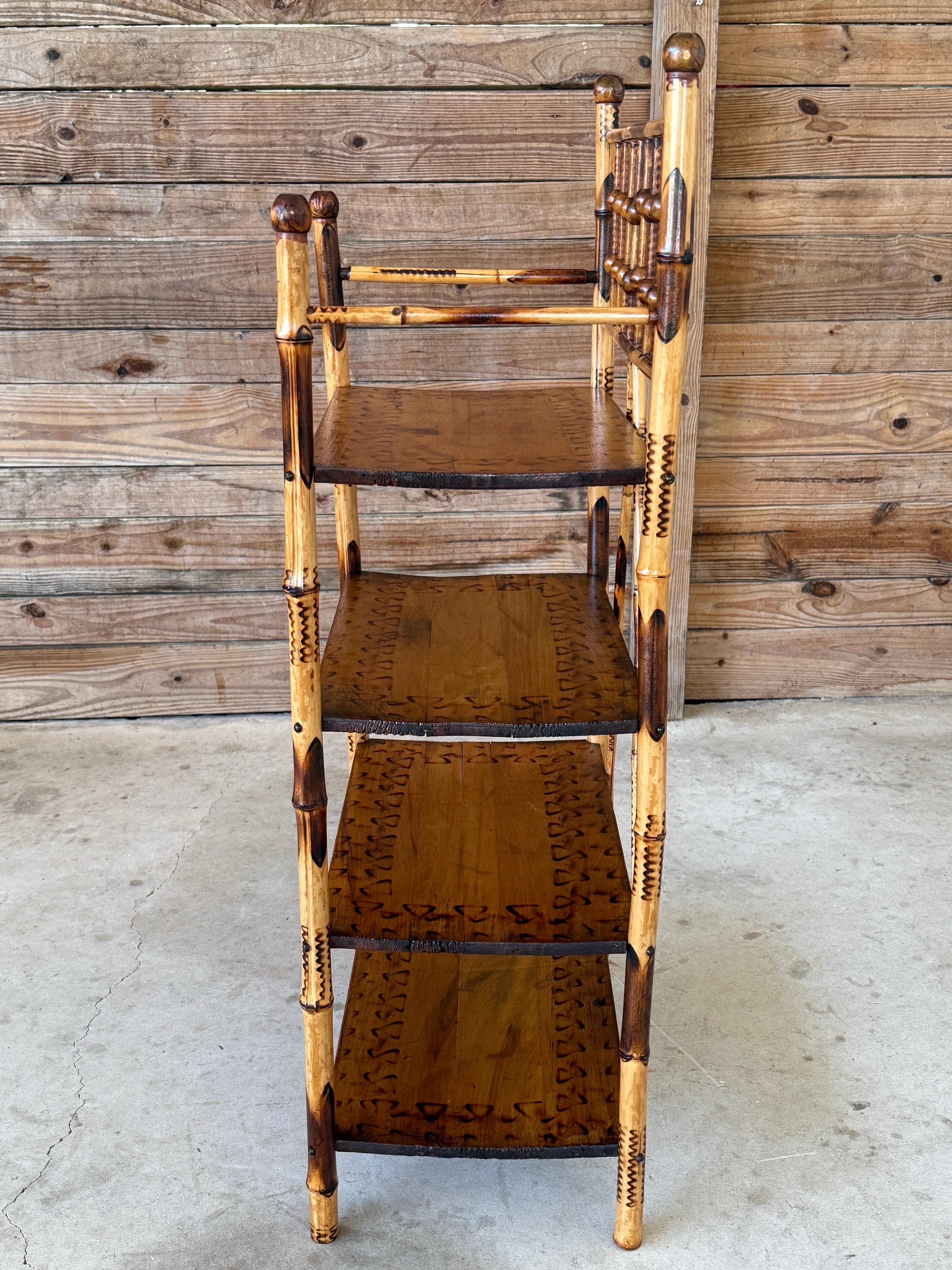 Early 20th Century English Victorian Burnt Bamboo Etagere Shelf 2