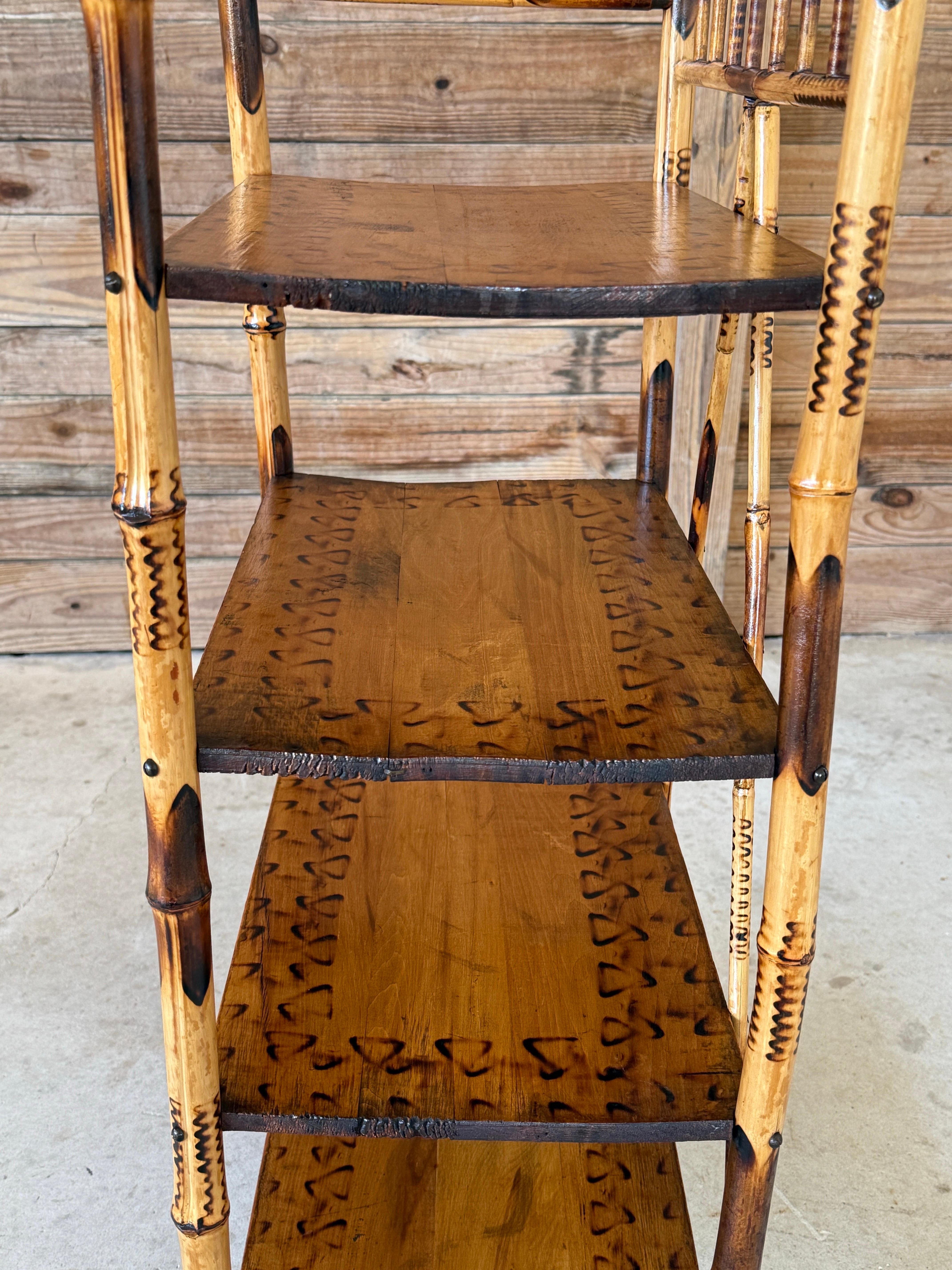 Early 20th Century English Victorian Burnt Bamboo Etagere Shelf 3
