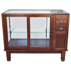 Antique Early 20th Century English Victorian Mahogany Shop Counter Display Cabinet