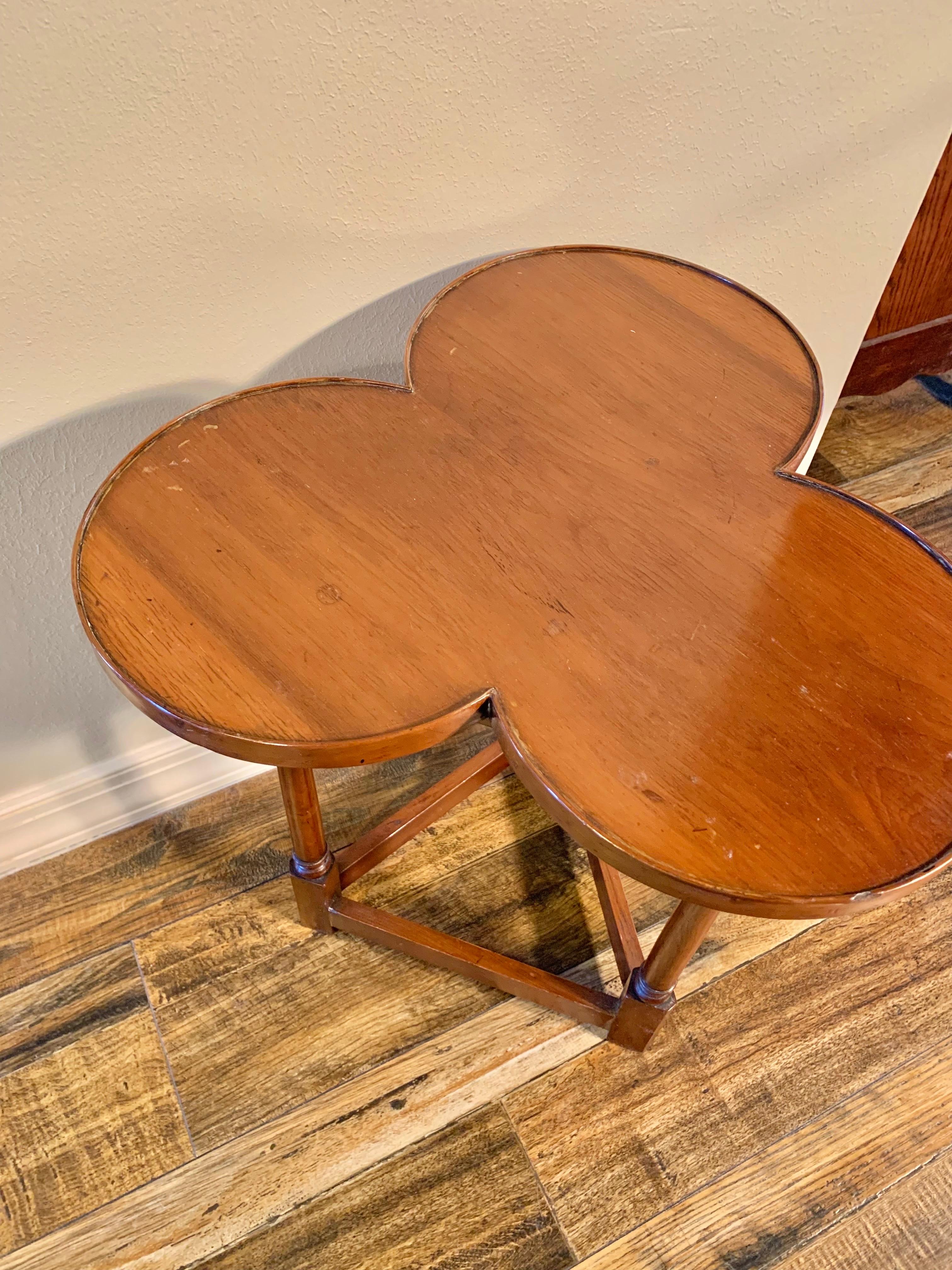 Early 20th Century English Walnut Cricket Clover Side Table 3