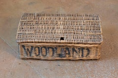 Early 20th Century English Wicker Basket with “WOODLAND” Labeling