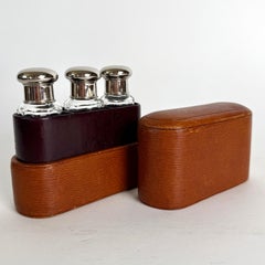 Early 20th Century Epi Leather Perfume Travel Case with Three Bottles