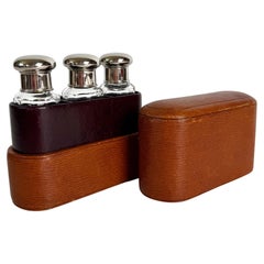 Early 20th Century Epi Leather Perfume Travel Case with Three Bottles