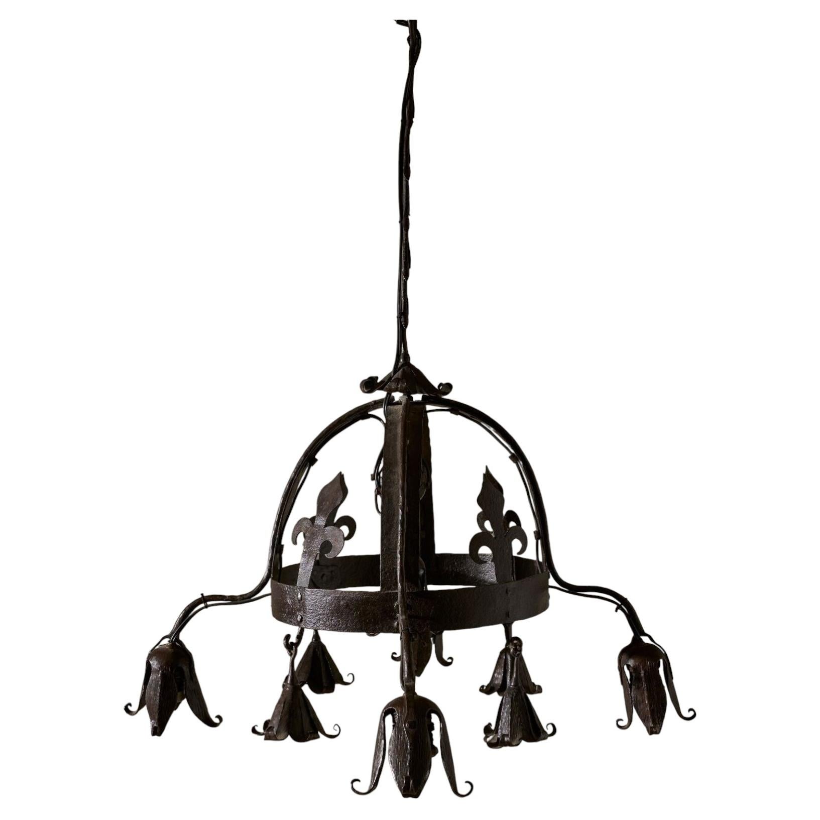 Early 20th Century estate made blacksmith hanging light