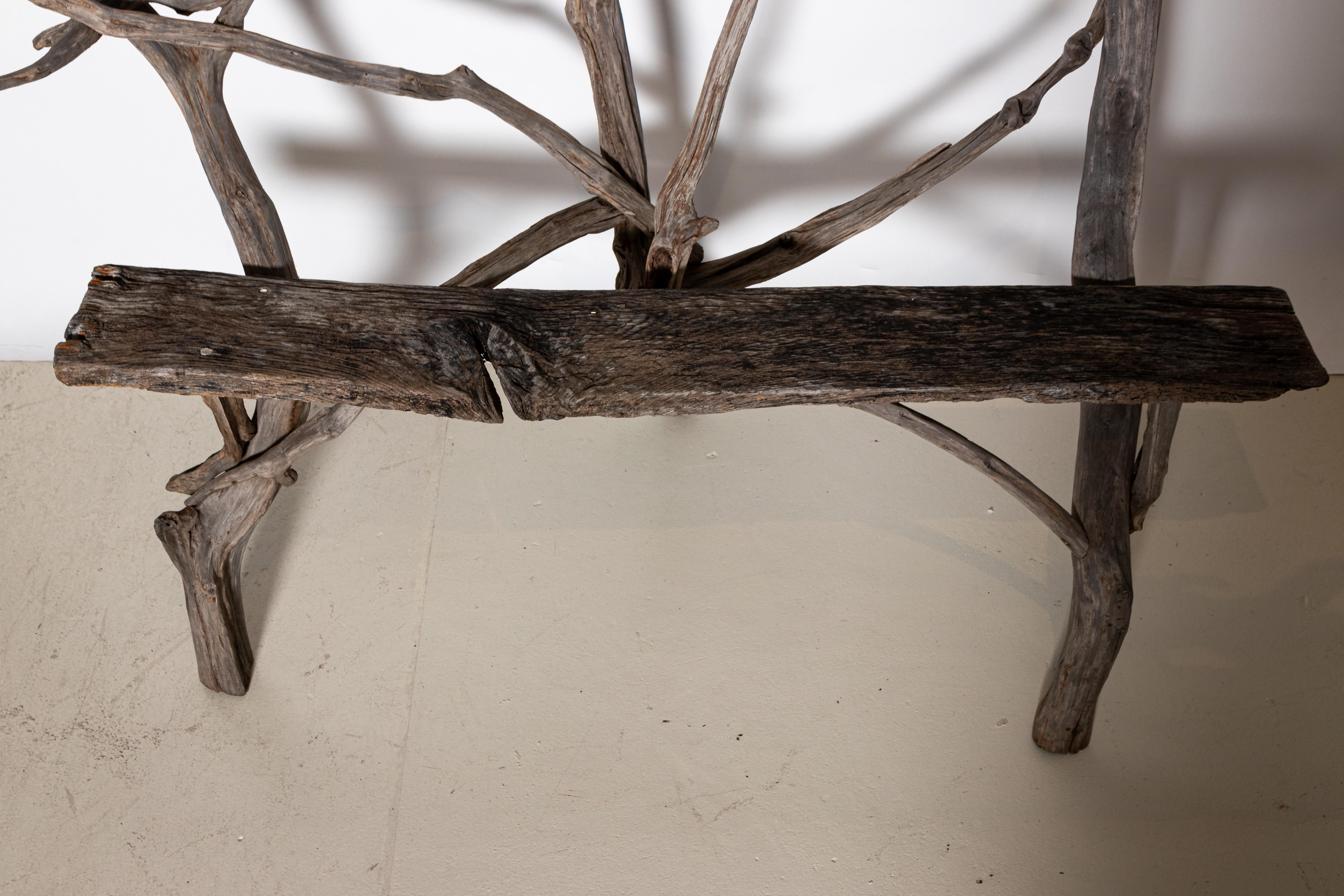 20th Century English Country Reclaimed Driftwood Garden Bench For Sale