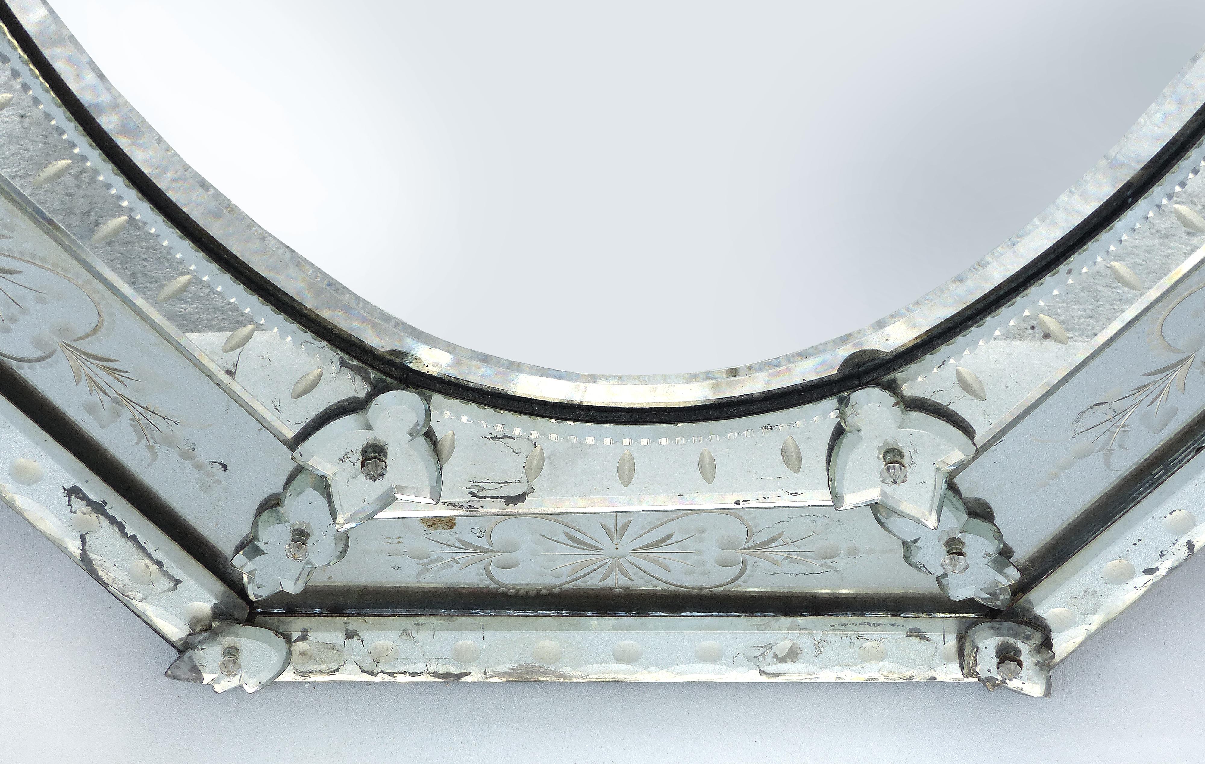 Baroque Revival Monumental Venetian Mirror, Early 20th Century Etched and Beveled Details For Sale