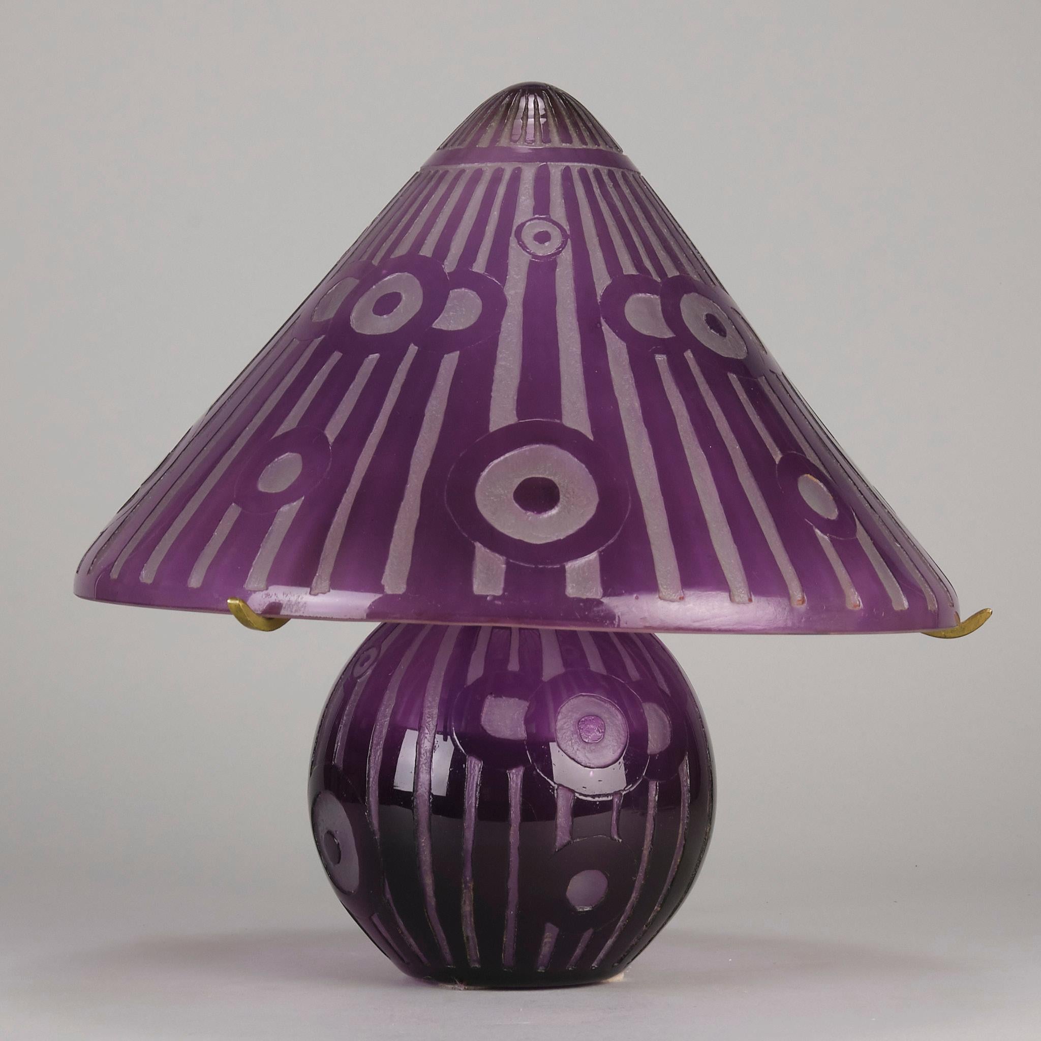 French Early 20th Century Etched and Enameled Art Deco Lamp by Daum Frères For Sale