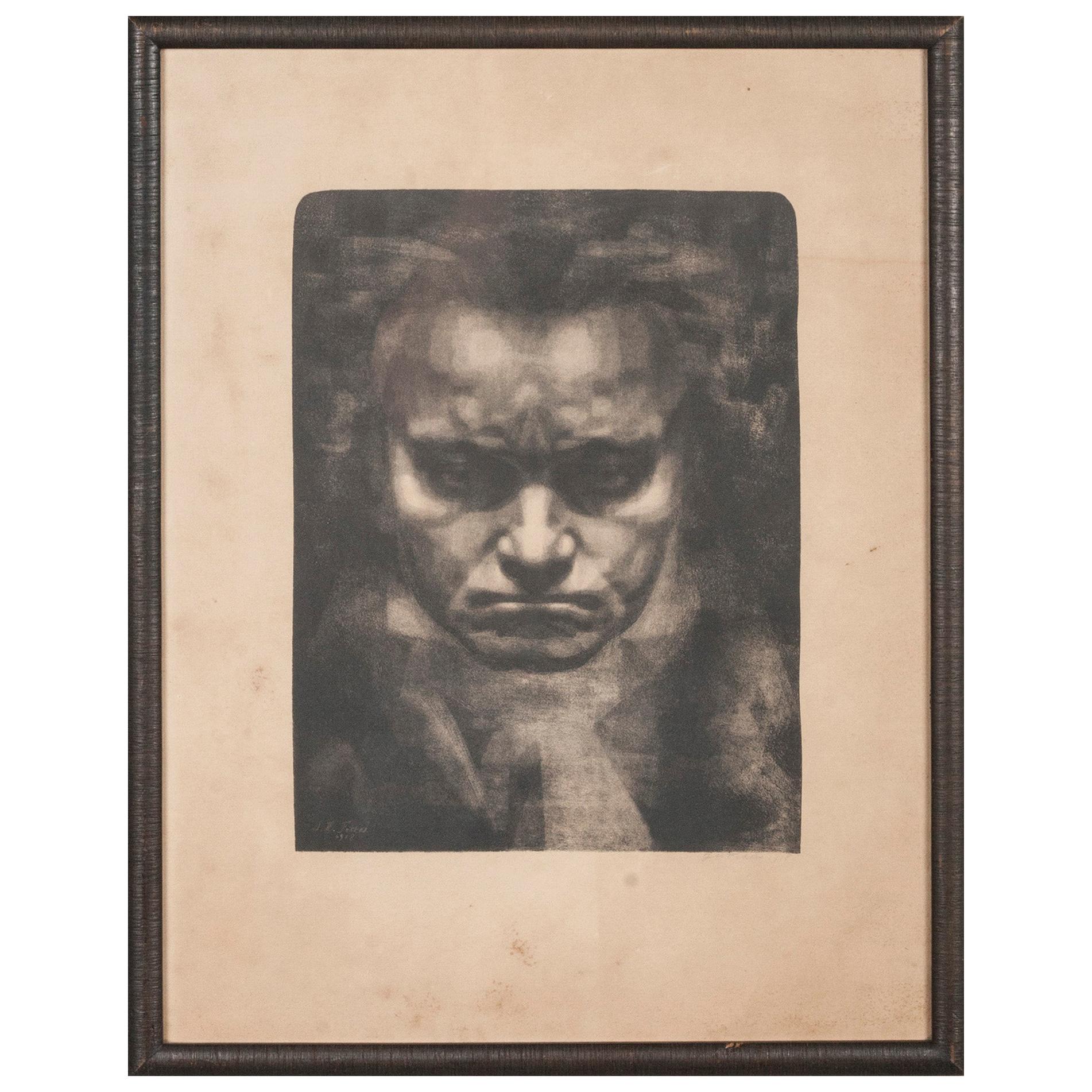 Early 20th Century Etching, Portrait of Beethoven, by Jan Fekkes, Dated 1918