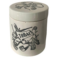 Antique Early 20th Century European Ceramic Tobacco Jar with Pipe and Nautical Motifs