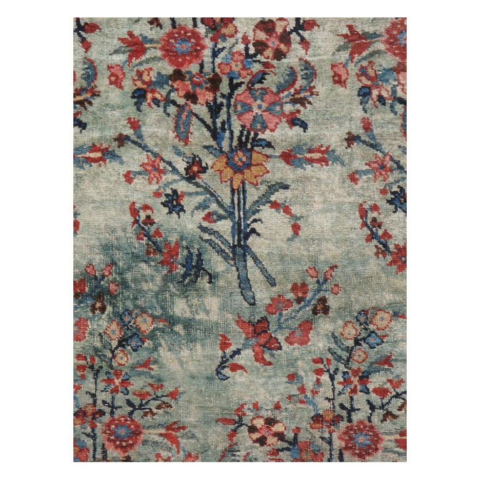 An antique Persian Bidjar accent rug with a floral bouquet pattern over a seafoam green field inspired by earlier European art and design handmade during the early 20th century.

The pair to 1stdibs Reference Number: LU882318666582 (Seller Reference