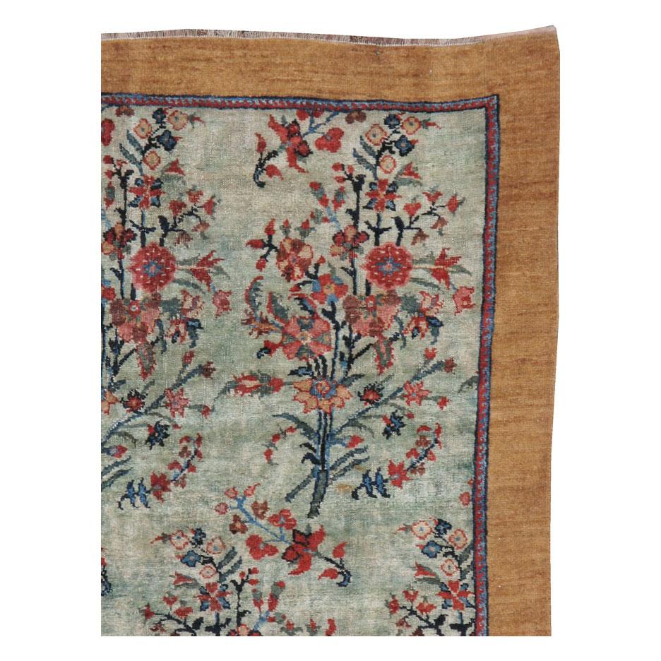 Hand-Knotted Early 20th Century European Inspired Persian Accent Rug in Seafoam Green