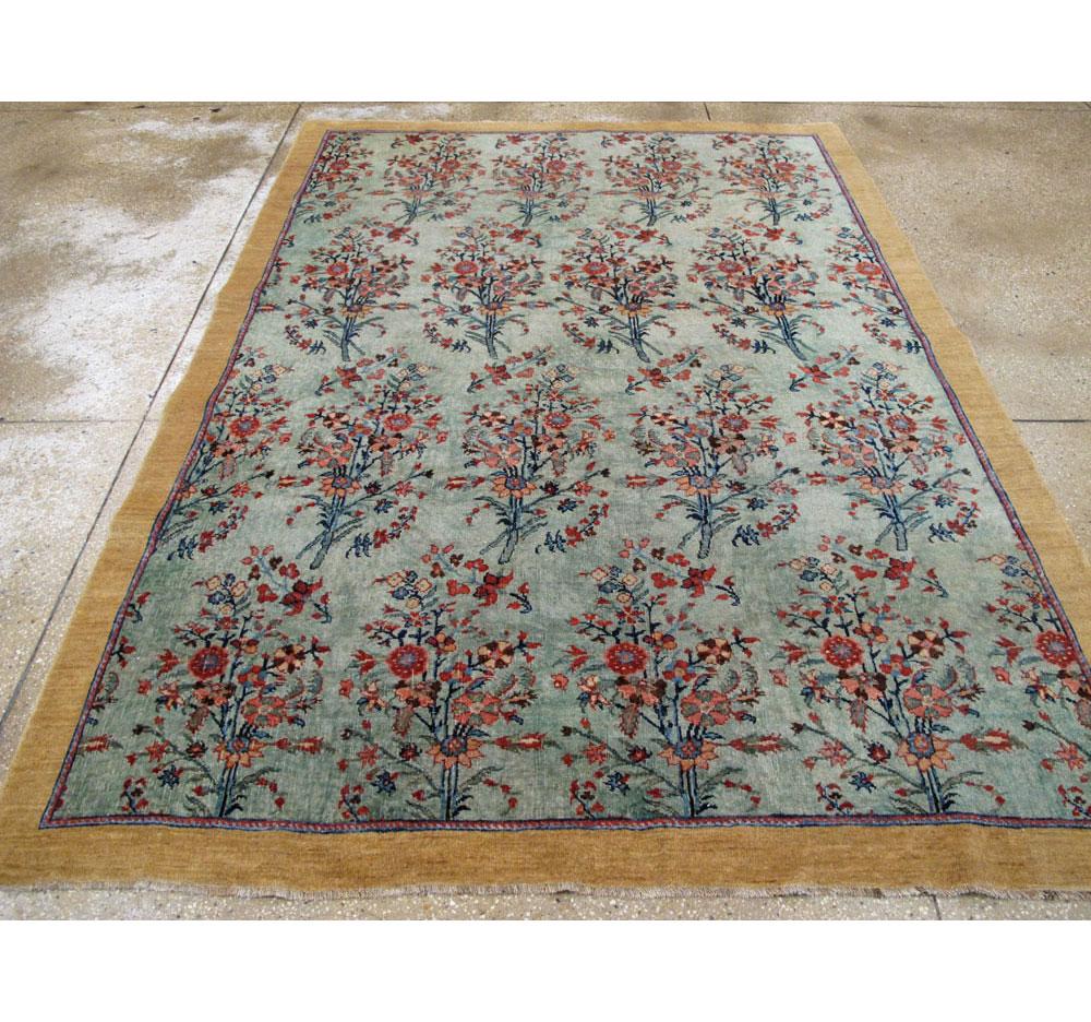 Early 20th Century European Inspired Persian Accent Rug in Seafoam Green In Good Condition In New York, NY