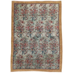 Early 20th Century European Inspired Persian Accent Rug in Seafoam Green