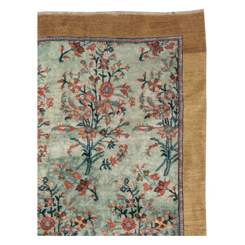 Victorian Early 20th Century European Inspired Persian Accent Rug in Seafoam Green