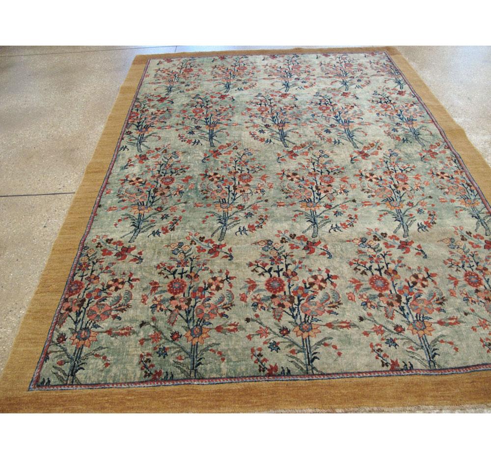 Early 20th Century European Inspired Persian Accent Rug in Seafoam Green In Good Condition In New York, NY