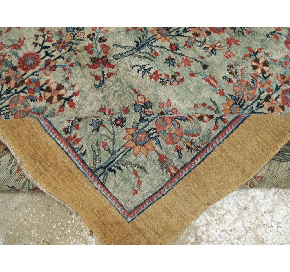 Early 20th Century European Inspired Persian Accent Rug in Seafoam Green 3