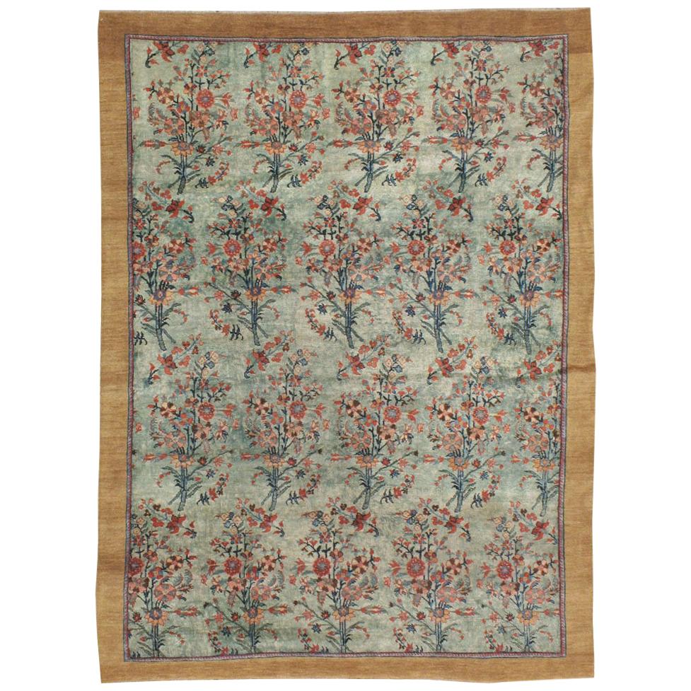 Early 20th Century European Inspired Persian Accent Rug in Seafoam Green