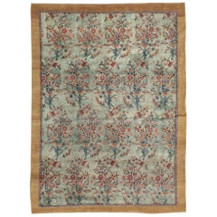 Antique Early 20th Century European Inspired Persian Accent Rug in Seafoam Green