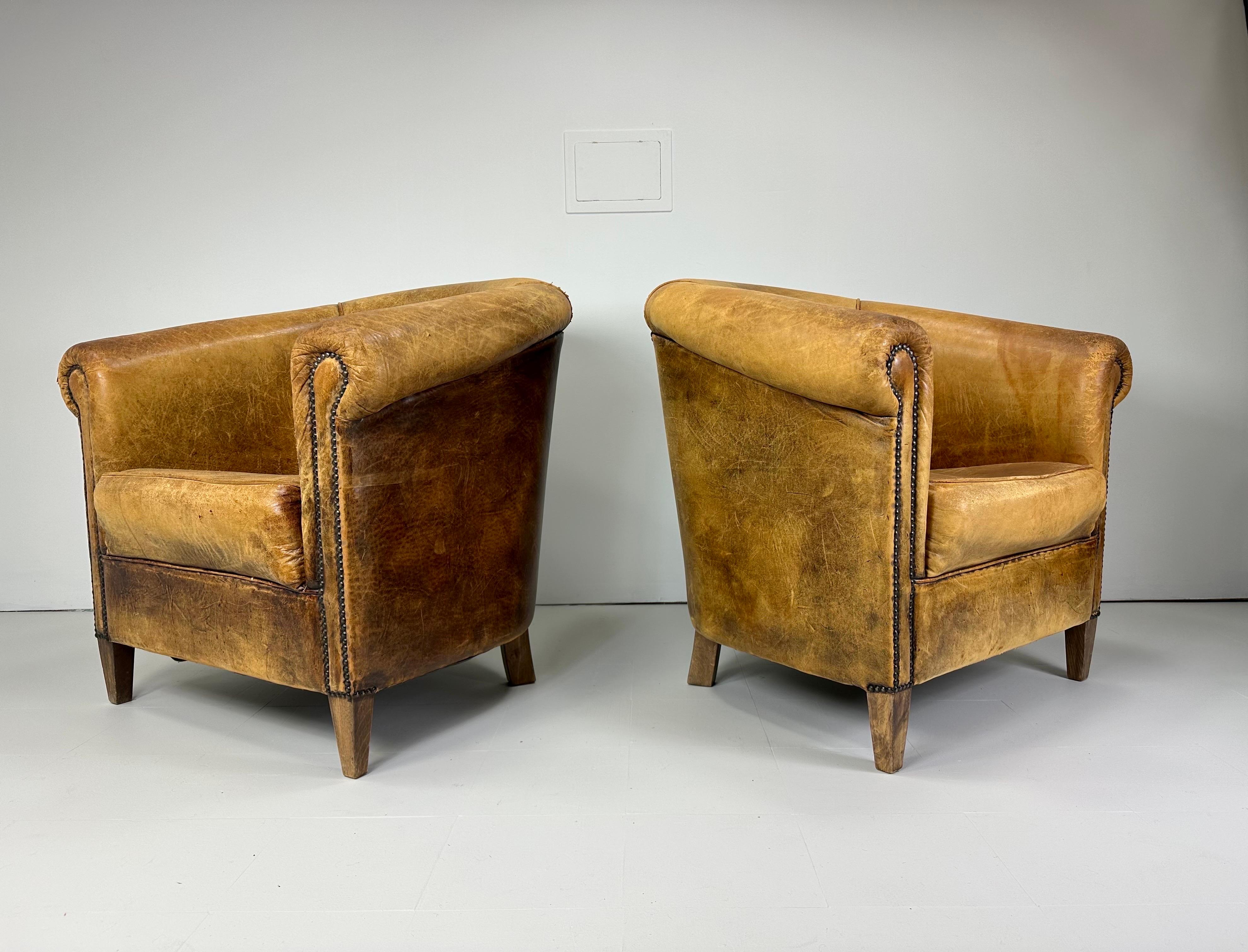 Early 20th Century European Leather Club Chairs For Sale 12