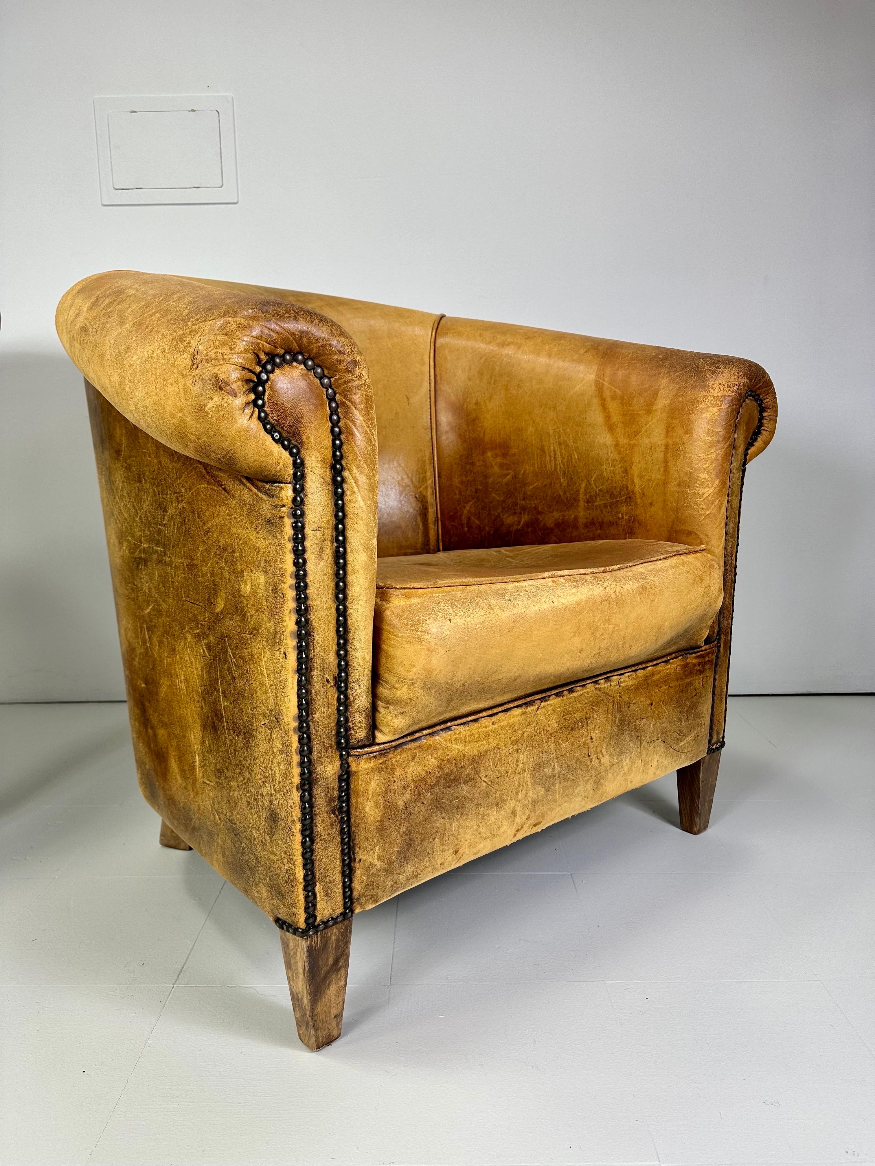 Early 20th Century European Leather Club Chairs In Good Condition For Sale In Turners Falls, MA