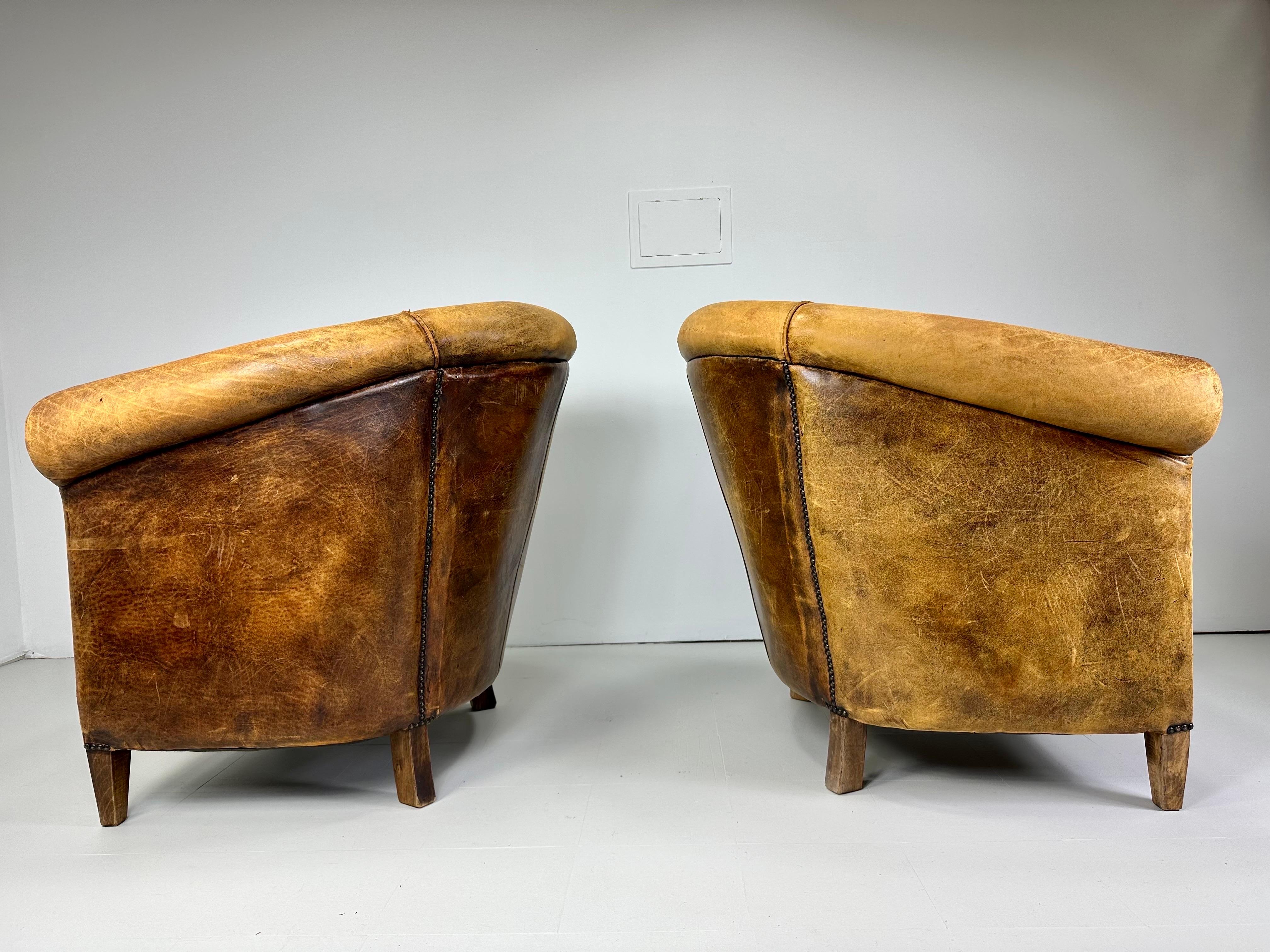 Early 20th Century European Leather Club Chairs For Sale 1