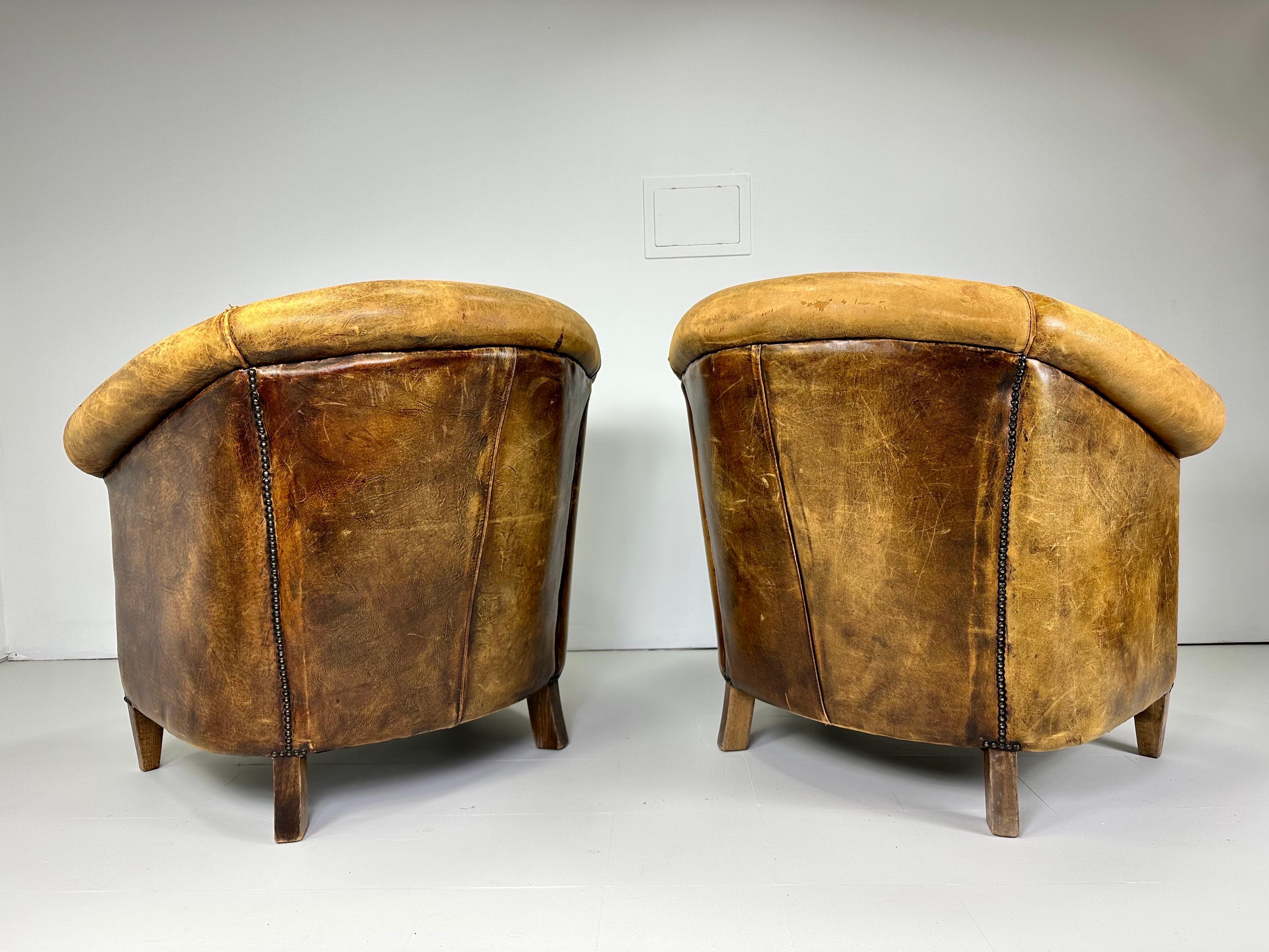 Early 20th Century European Leather Club Chairs For Sale 2